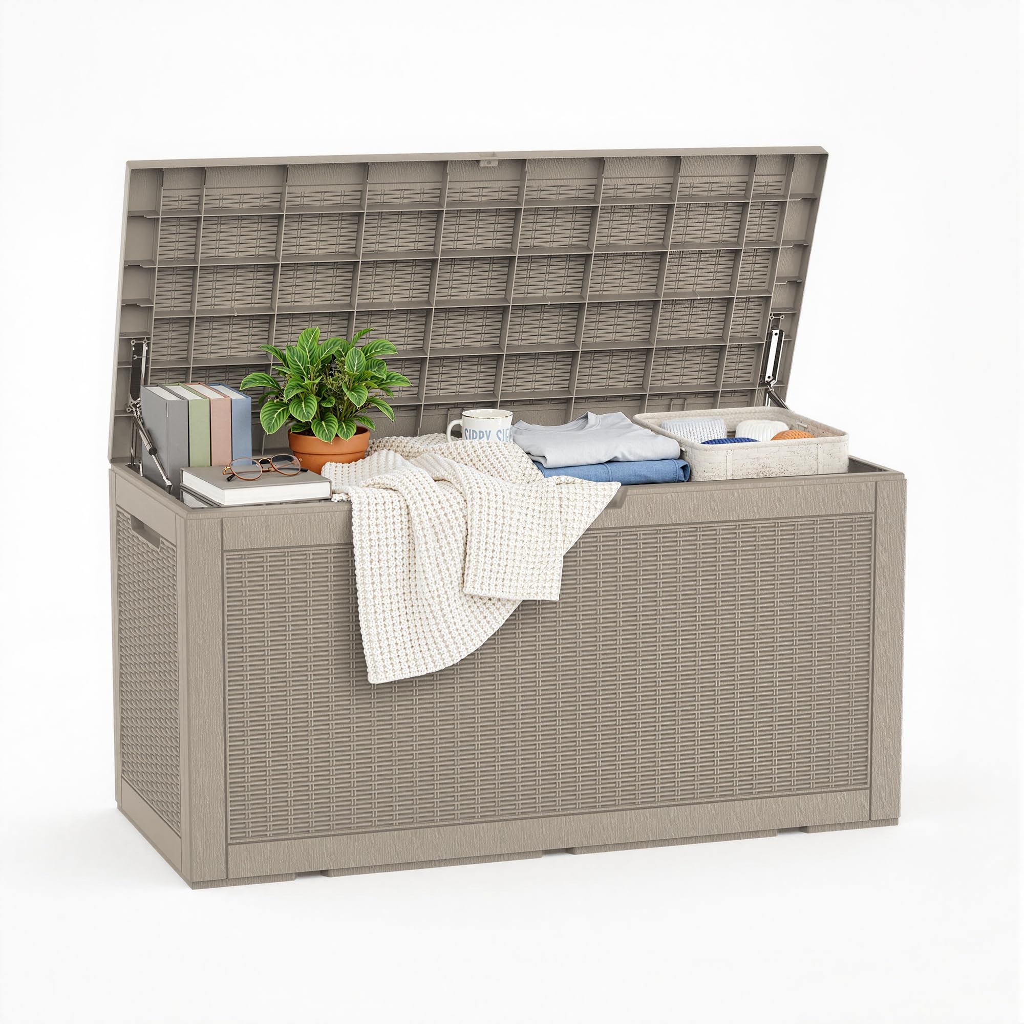 ROJIK Outdoor Storage Housing Deck Box - Waterproof Patio Furniture, Garden Tools, Cushions, Pool Accessories Storage Bench with Lockable Lid and Side