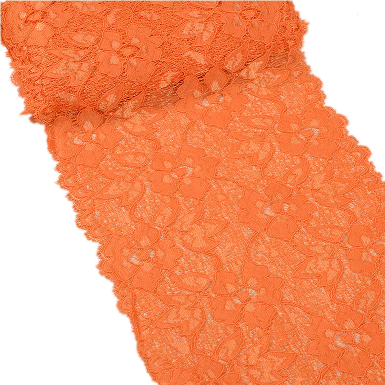 Photo 1 of MSCFTFB 5 Yards Width 6.3 Inch Stretch Lace Trim Fabric Elastic Lace Flowers Embroidered Ribbon for Garment Craft Embellishment Wedding Baby Shower Table Decorations (Orange)