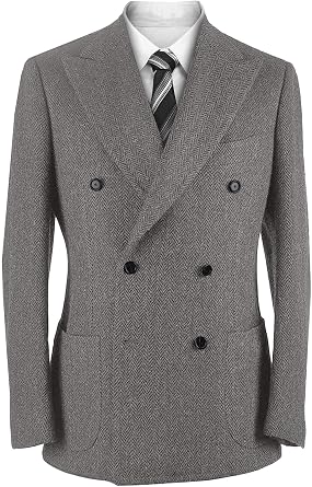 Vintage Herringbone Tweed Blazer British Peak Lapel Woolen Blend Tuxedo Jacket with Pockets