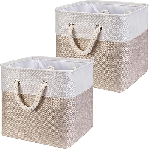 QY-SC26-2 - Contenedores de almacenamiento de tela de 13 x 13 x 12.5 pulgadas, cajas de almacenamiento plegables grandes de tela con asas de algodón