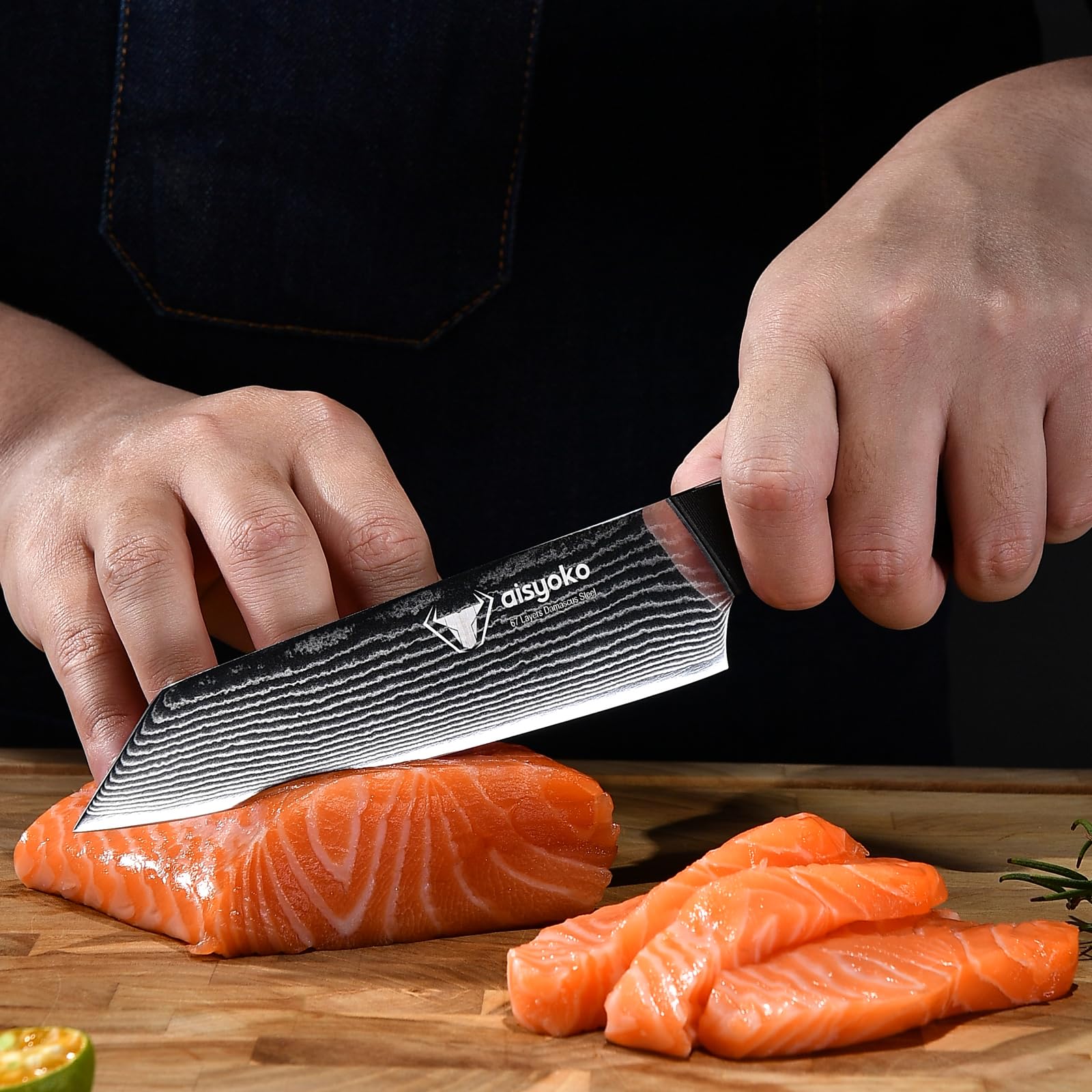 Aisyoko 8C Damascus Knife Set - 3PC Chef's Knife, Kitchen and Paring Knives, High Carbon Stainless Steel, Ergonomic Full Tang ABS Anti-Skid Handle — Amazon image 6