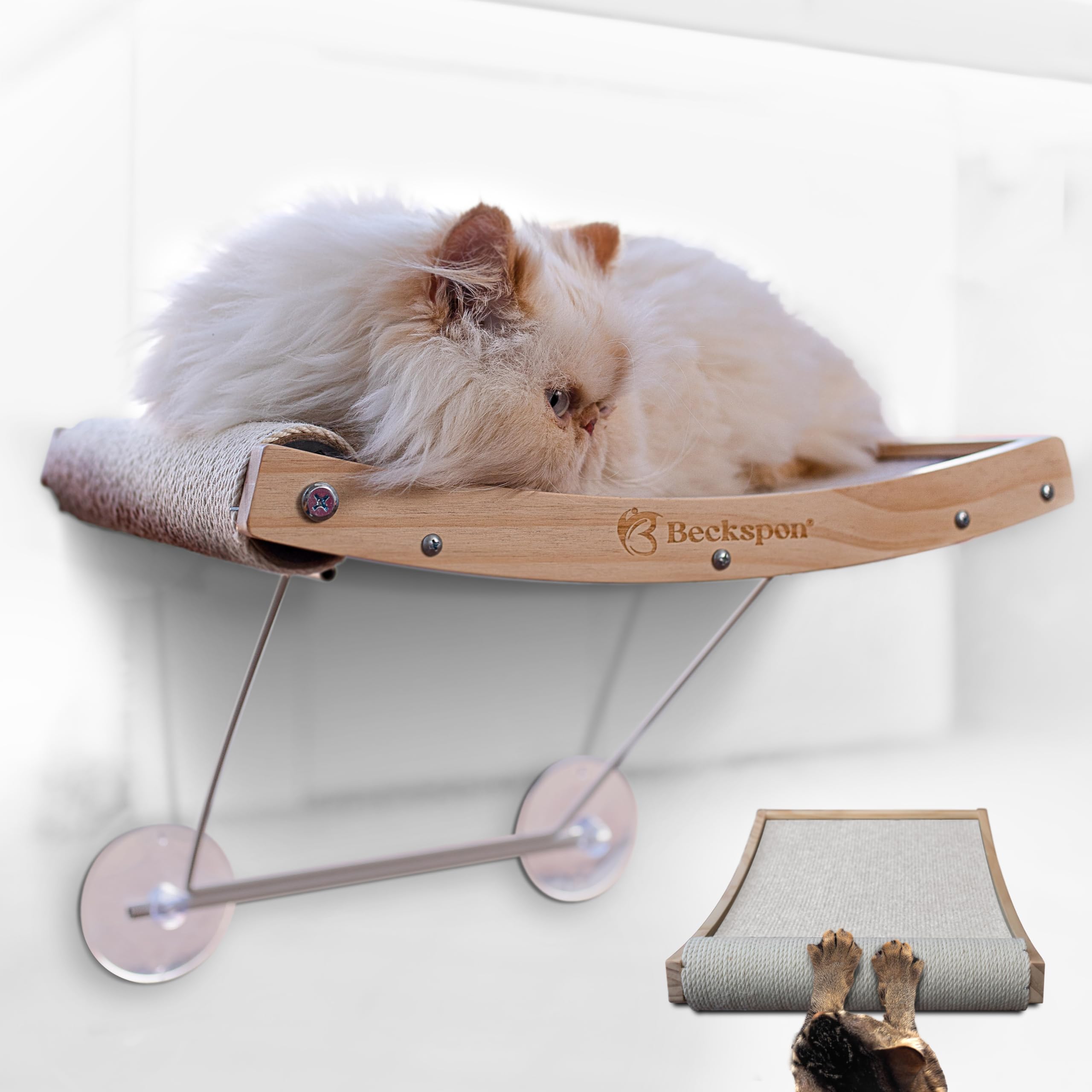 BECKSPON Katzenhängematte Mit Kratzbaum - Fensterbett Für Katzen Bis 20kg | Grau