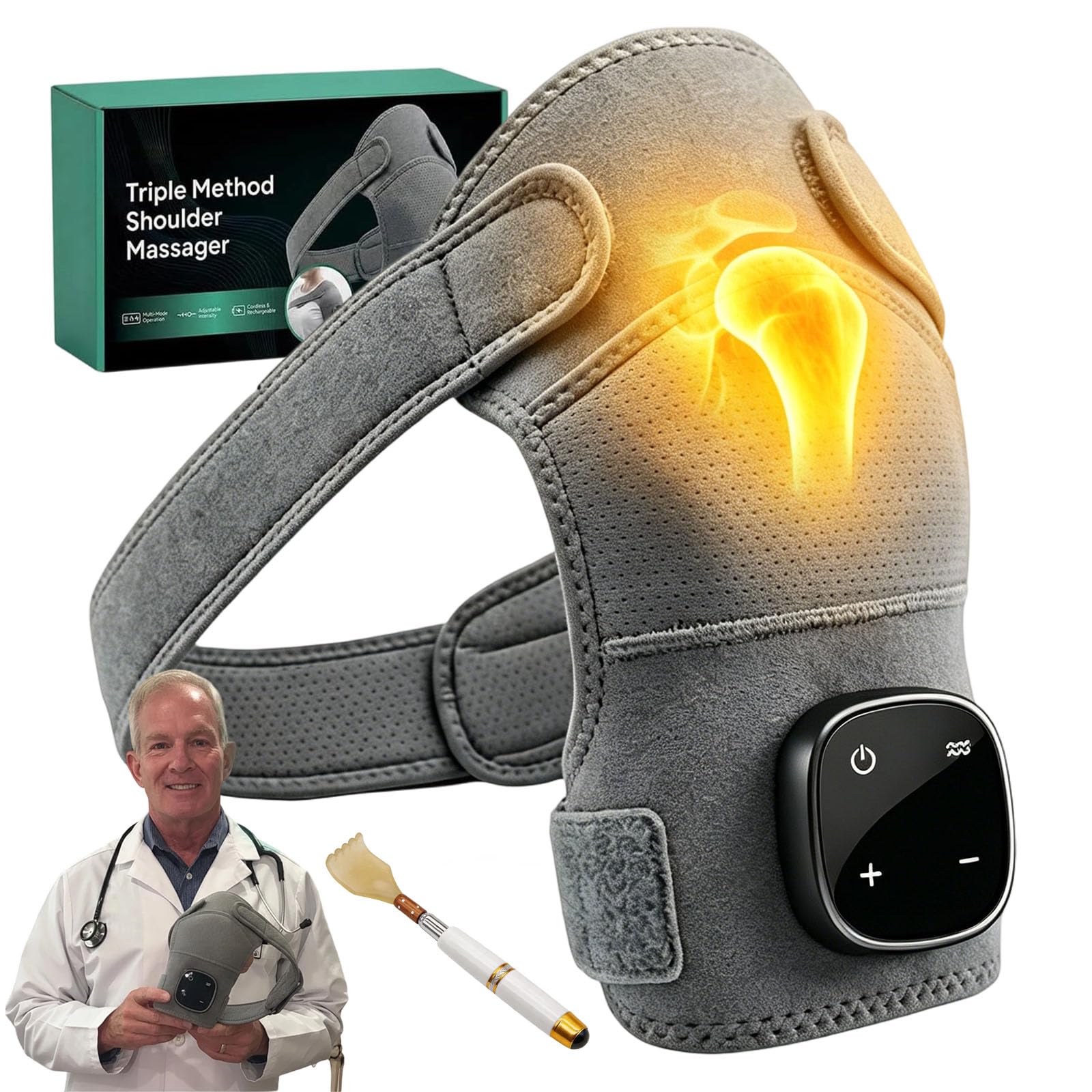 Hewelth Triple Method Schulter-Massagegerät, Relevo 3-in-1 Schultermassager, Tragbarer, Ergonomisch, Unisex, Schultermassage Gerät Mit Wärme, Schluss Mit Schulterschmerzen Linderung in Minuten (#1)