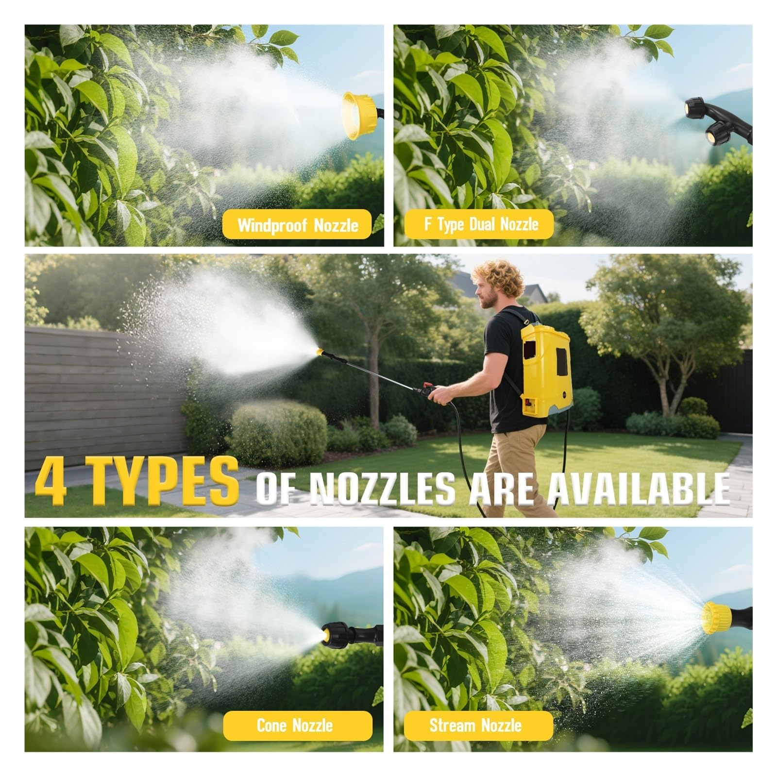 Spruzzatore da giardino, Spruzzatore a spalla alimentato a batteria elettrico a pressione regolabile da 5,3 galloni (senza batteria)