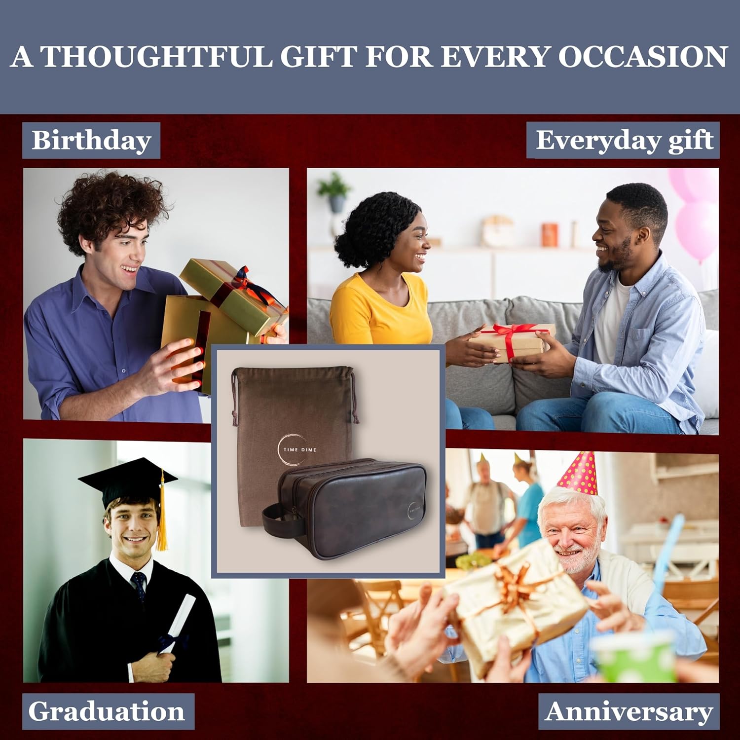 Premium Men’s Toiletry Bag with Drawstring Pouch – Durable Water-Resistant Leather-Look Travel Organizer for Shaving, Grooming & Hygiene Essentials (Dark Brown)