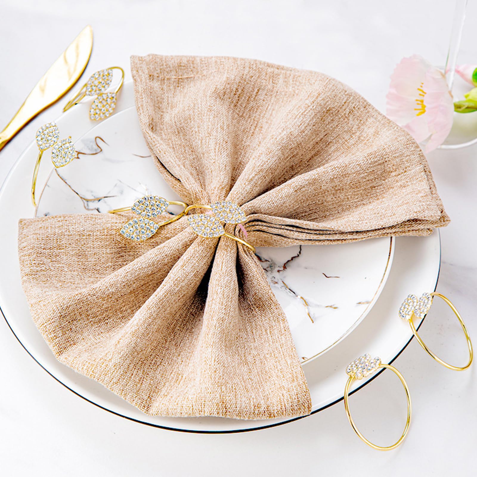 Anelli Portatovaglioli Forma Foglia Oro - Set 12 Pezzi Per Tavola Elegante - Foto 7