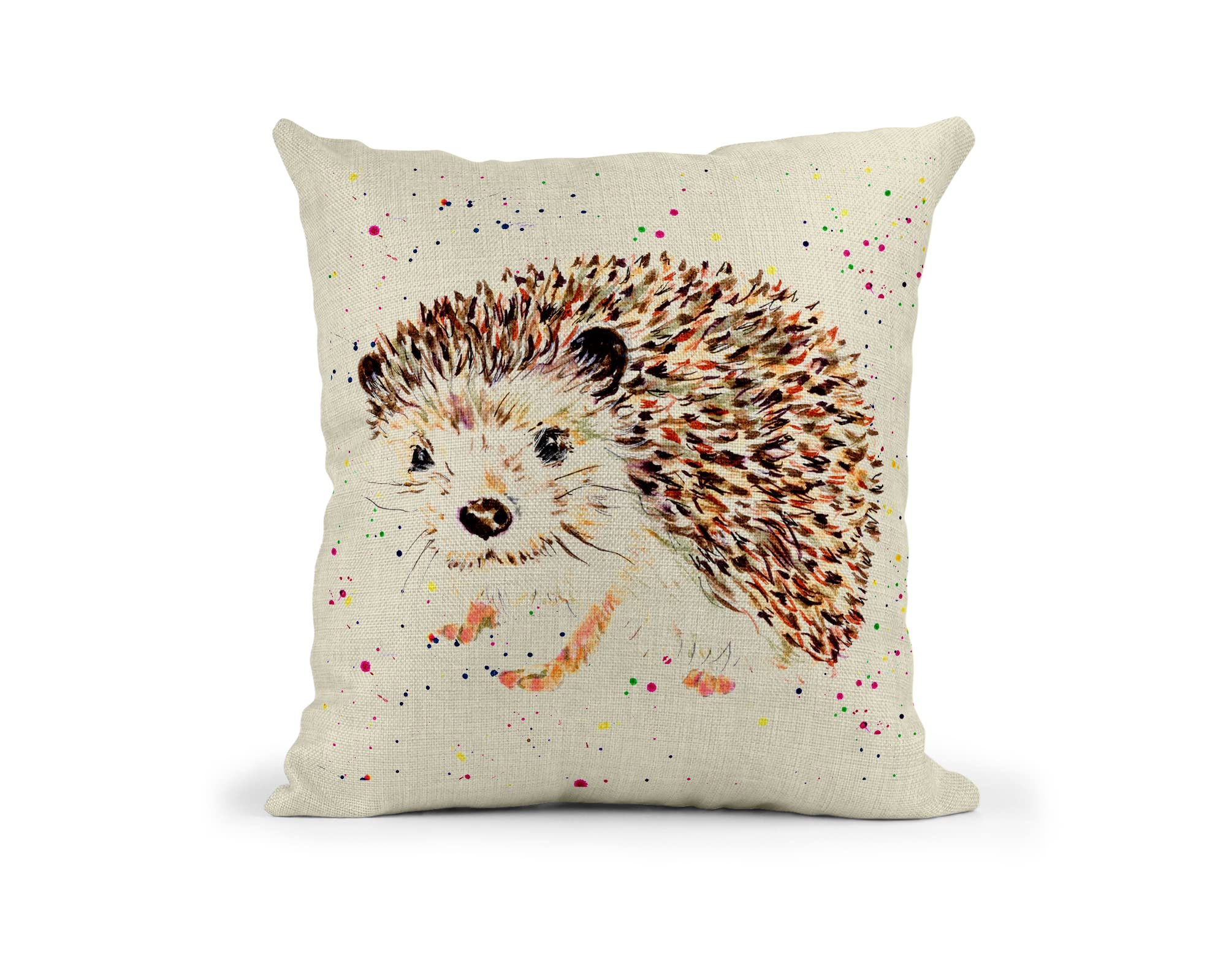Vixar Hedgehog British Wildlife Hand Painted Watercolour Art Linnen Cushion With filling or cover only, 40x40cm, gift, christmas, Birthday (With Insert)