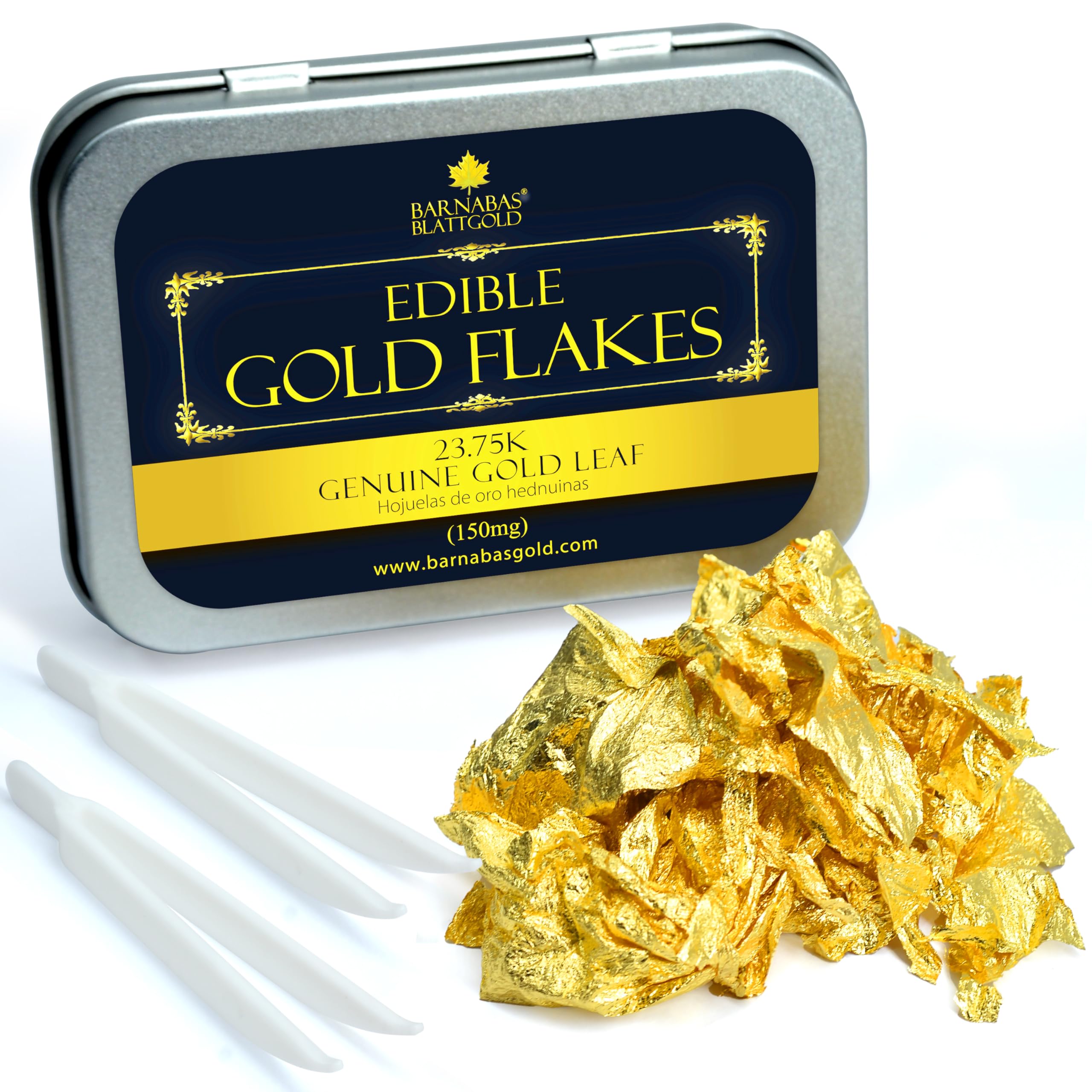 Barnabas Blattgold Genuine Edible Gold Flakes, 150mg/Jar, Edible Gold Leaf for Cake Decorations, for Baking, for Drinks and for Food