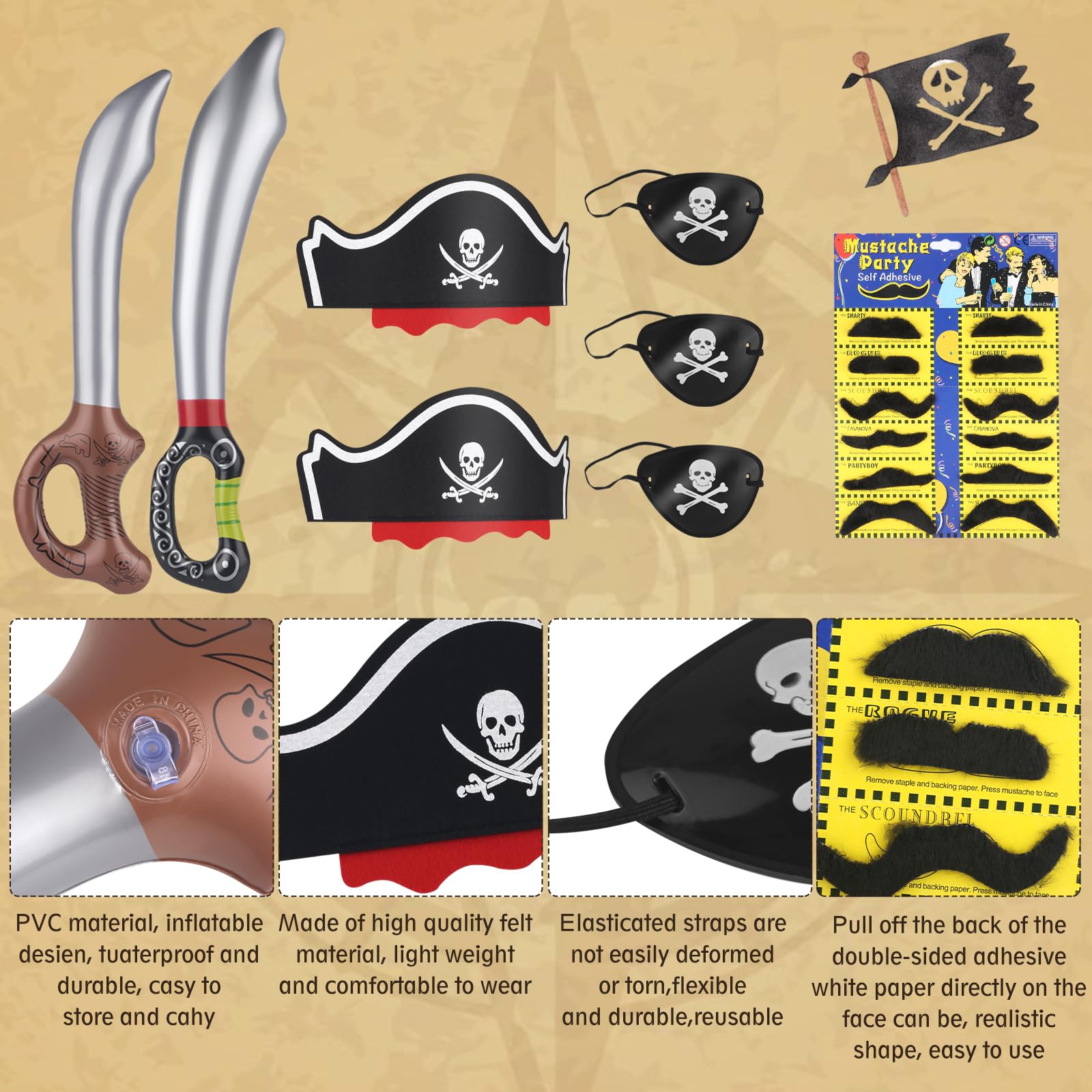 Kit 20 Pièces Déguisement Pirate - Chapeaux Et Cache-œils Enfants - Fête D'anniversaire Et Halloween