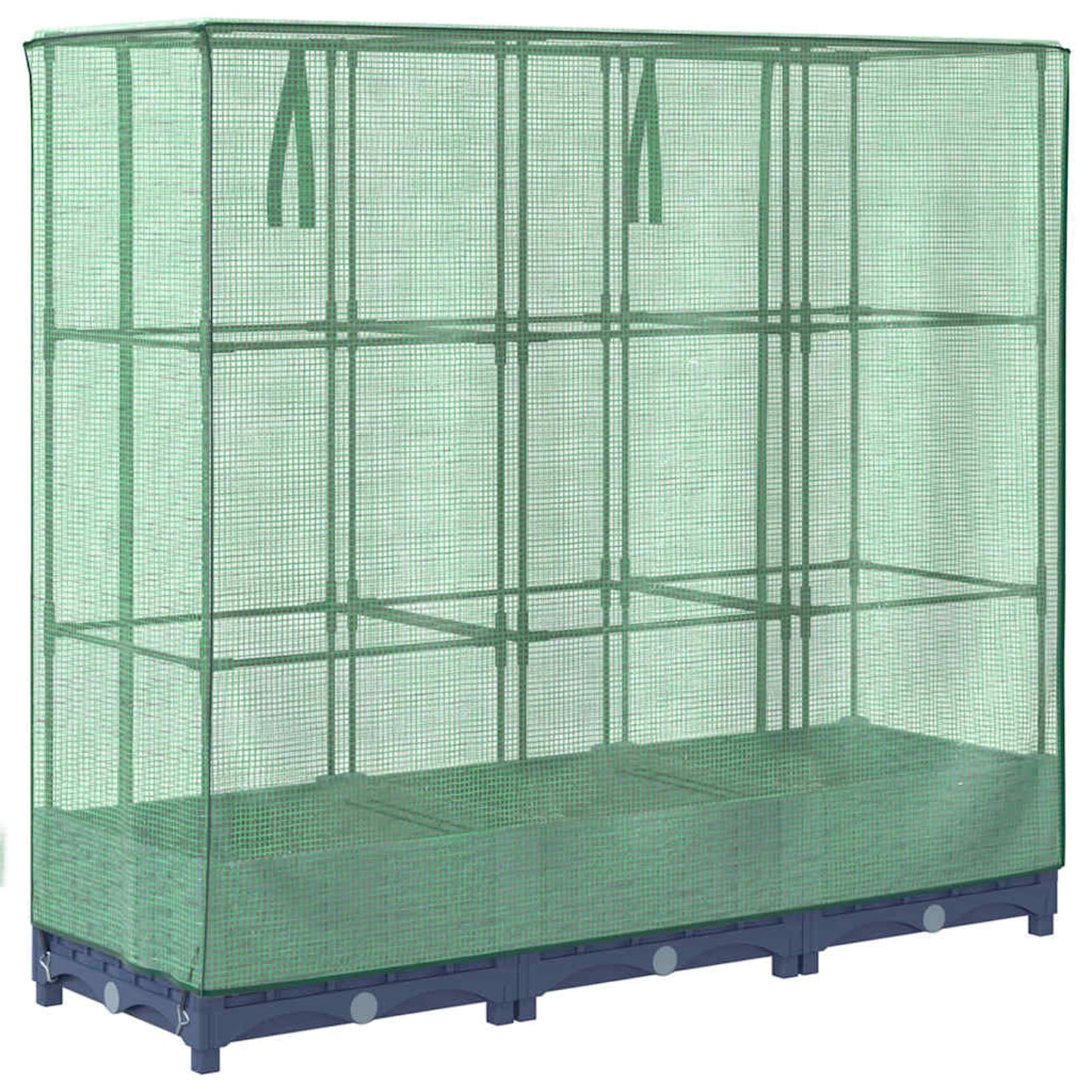 Gecheer Letto rialzato con Serra, Struttura in Ferro e Vasca in Polipropilene 120x40x123 cm Effetto Rattan Verde Grigio Blu, Copertura in polietilene per orto Balcone Giardino Cortile