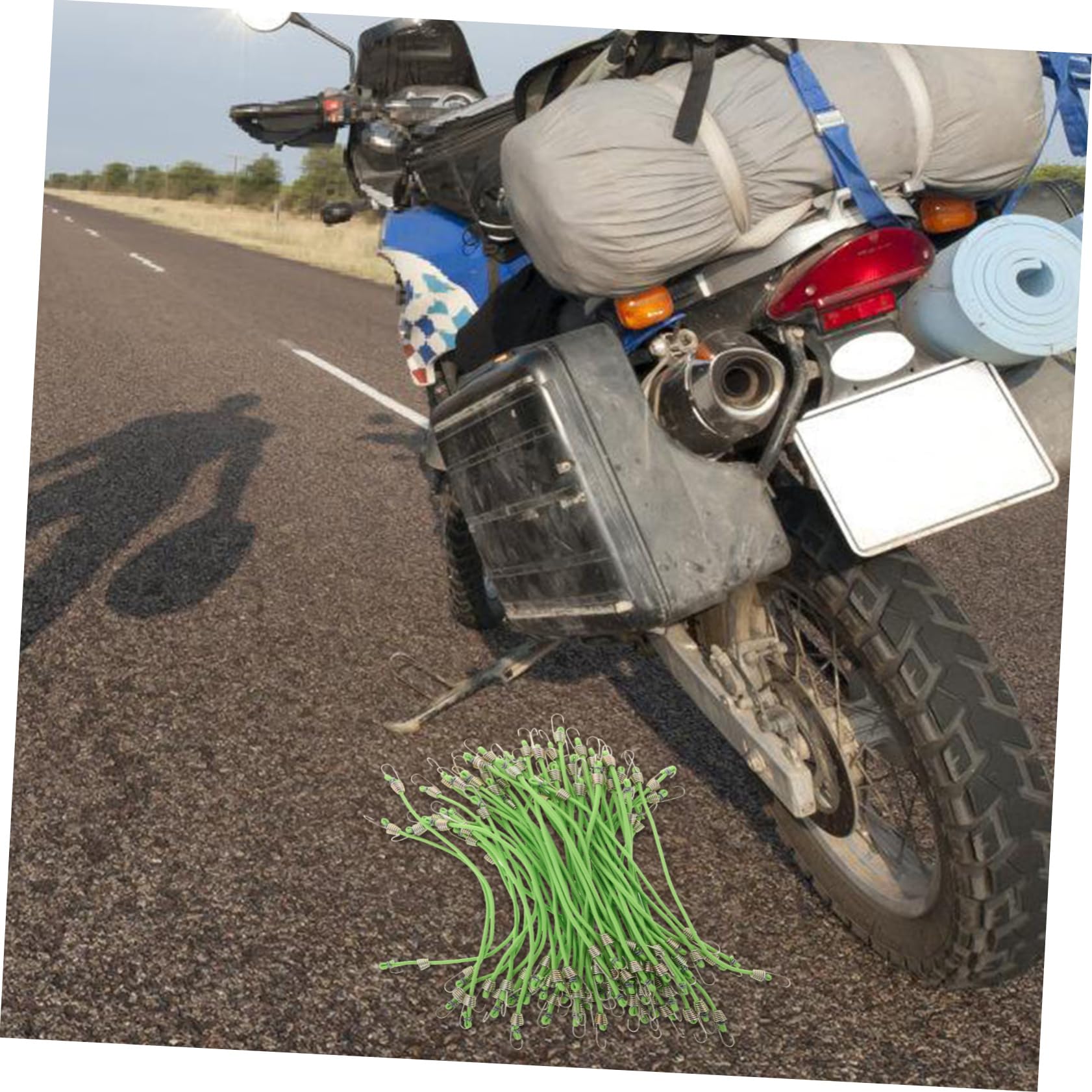 Corda Elastica con Gancio, 50 Pezzi, Lunghezza Regolabile, Fissaggio Sicuro per Bagagli e Tenda, Verde, per Viaggio e Campeggio | Lattice e Zinco, Uso Multiplo per Carico e Tenda, Set Compatto da 50 Pezzi