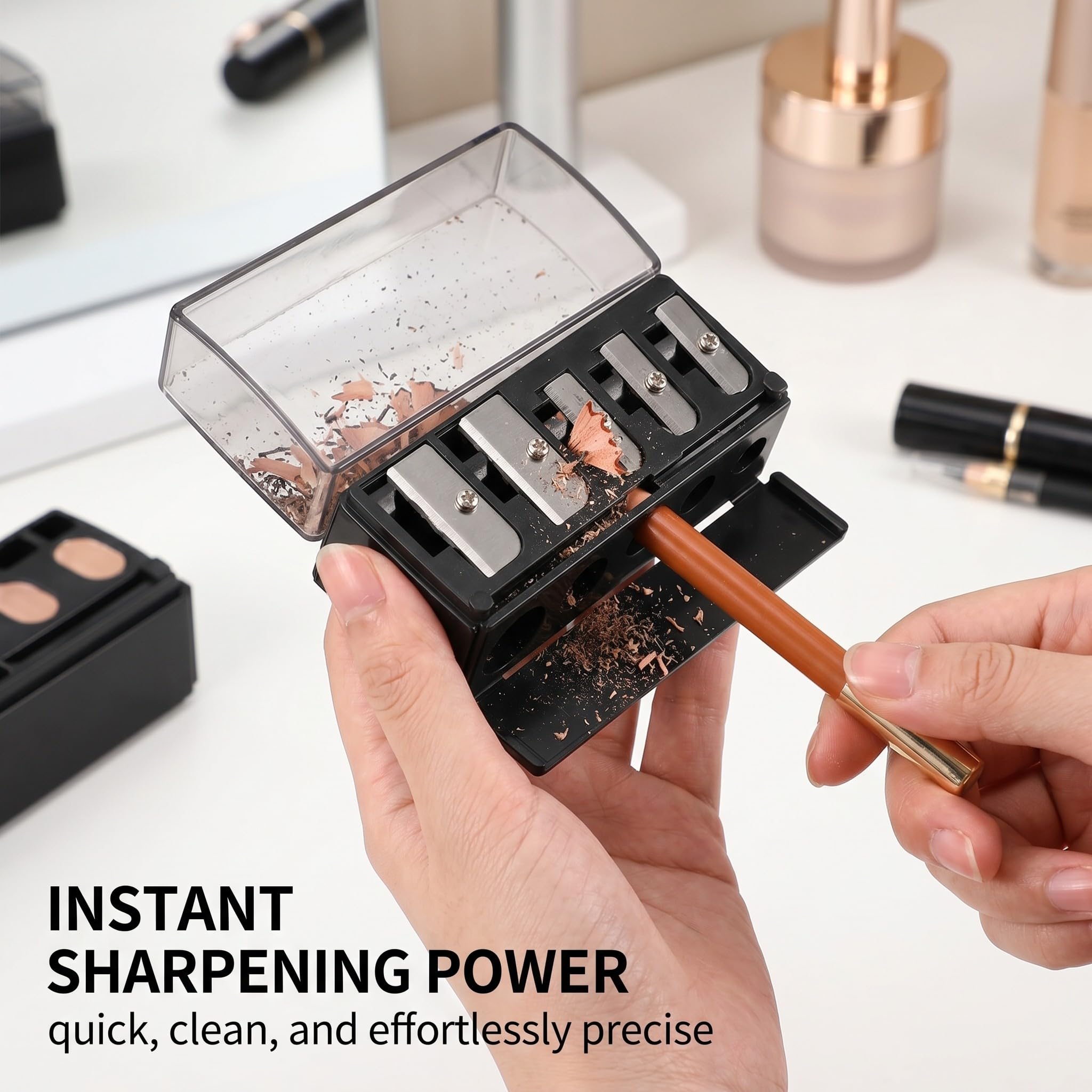 1 Pezzi Temperino Matita Occhi, Temperino Per Matite Trucco, Temperino A 5 Fori, Lip Liner E Matite Per Sopracciglia Di Varie Dimensioni, Facile Da Pulire E Adatto Ai Viaggi (Nero,A)
