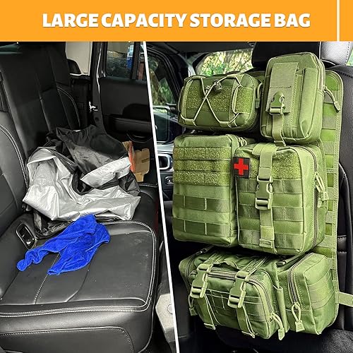 Miniatura 3 de MAIKER - Organizador táctico para respaldo de asiento de auto, organizador de panel de vehículo con 5 bolsas Molle desmontables, tamaño universal,