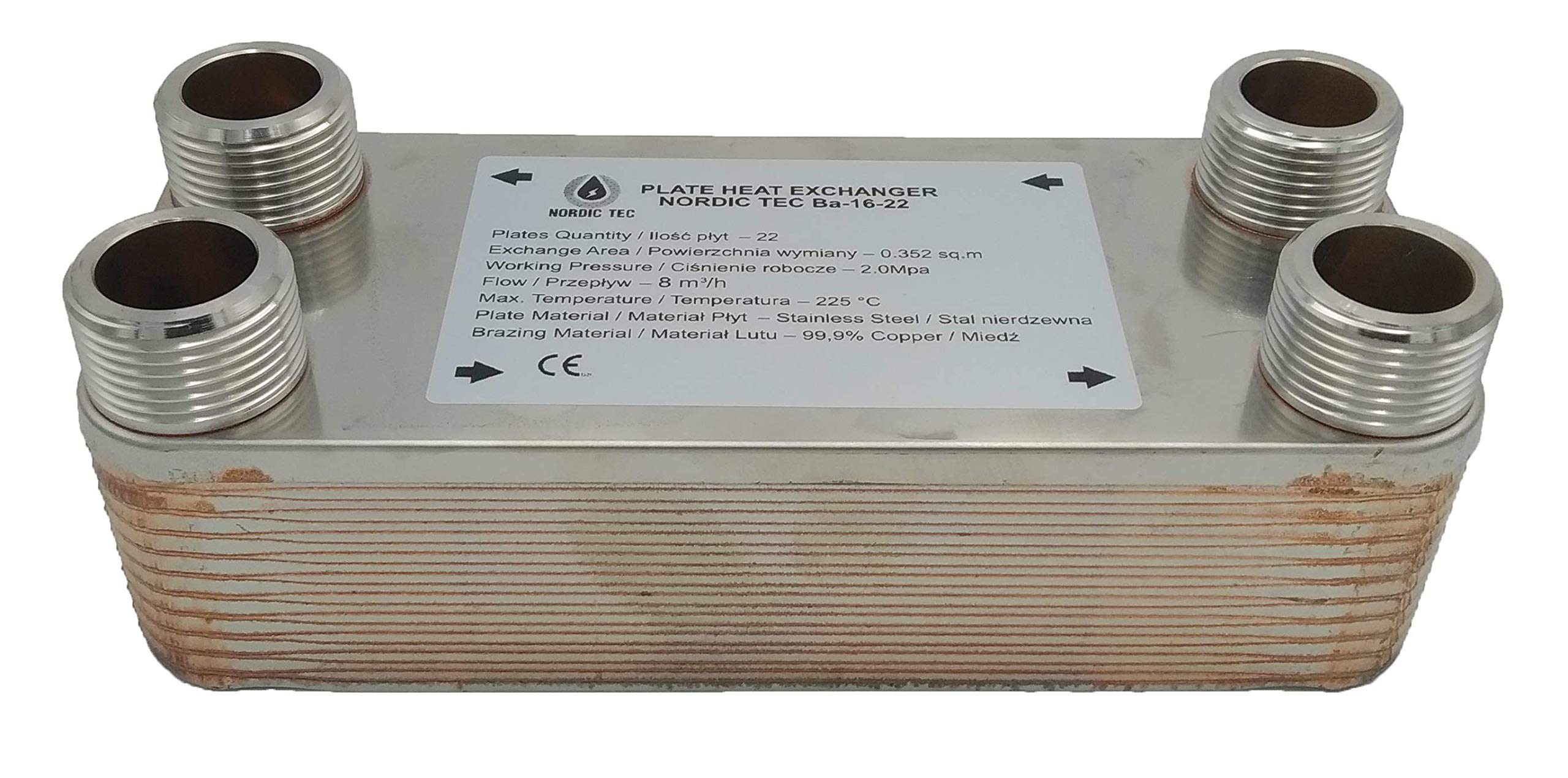 Nordic Tec Ba-16-22 - Scambiatore di calore in acciaio INOX, 22 piastre da 100 kW