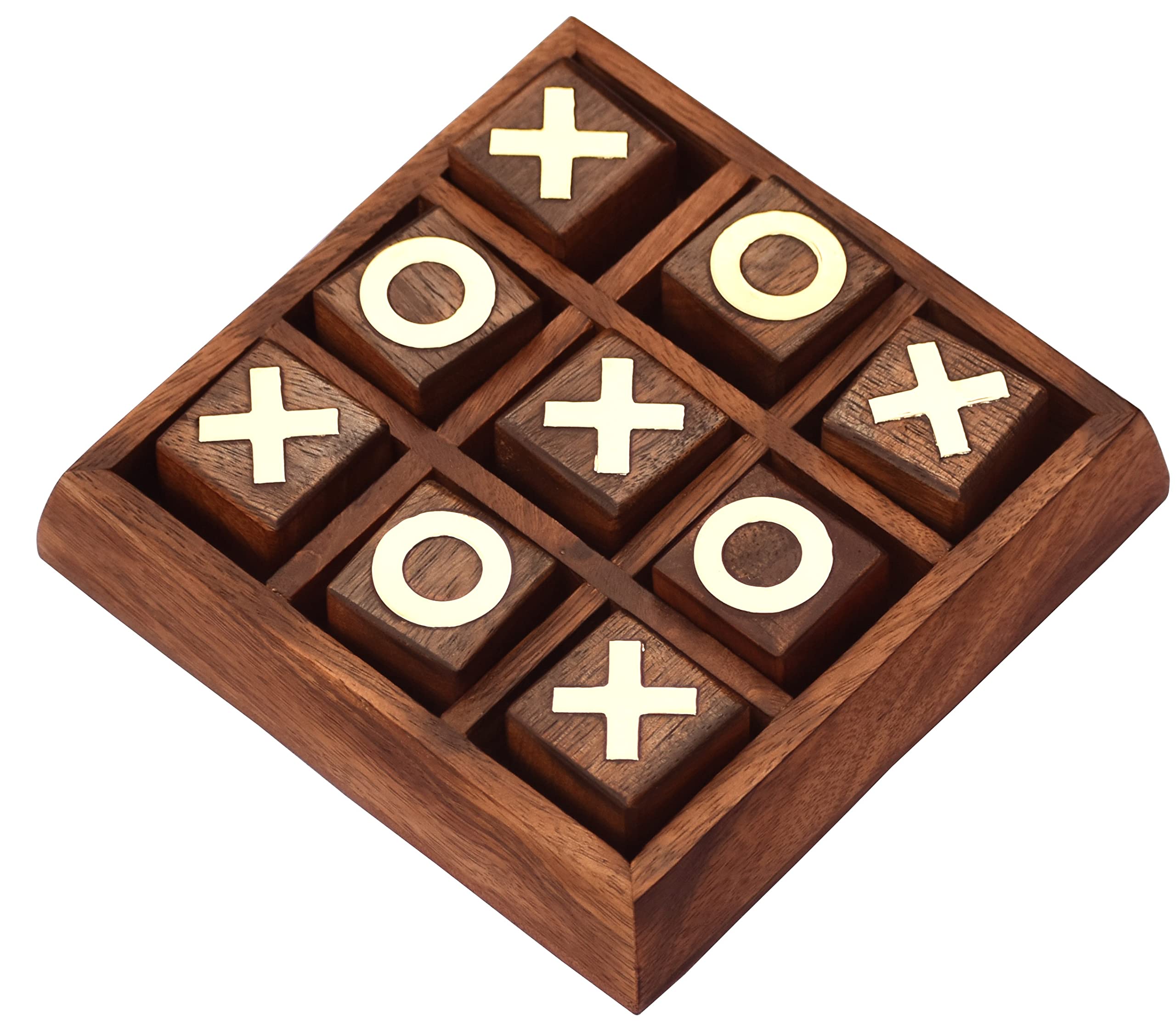 Timber Revival Co ® Mango Wood tic-tac-Toe Perfect Gifting for Birthday for Kids and Family Board Games Brass Naughts & Crosses LxBxH 6x6x1.5 inches
