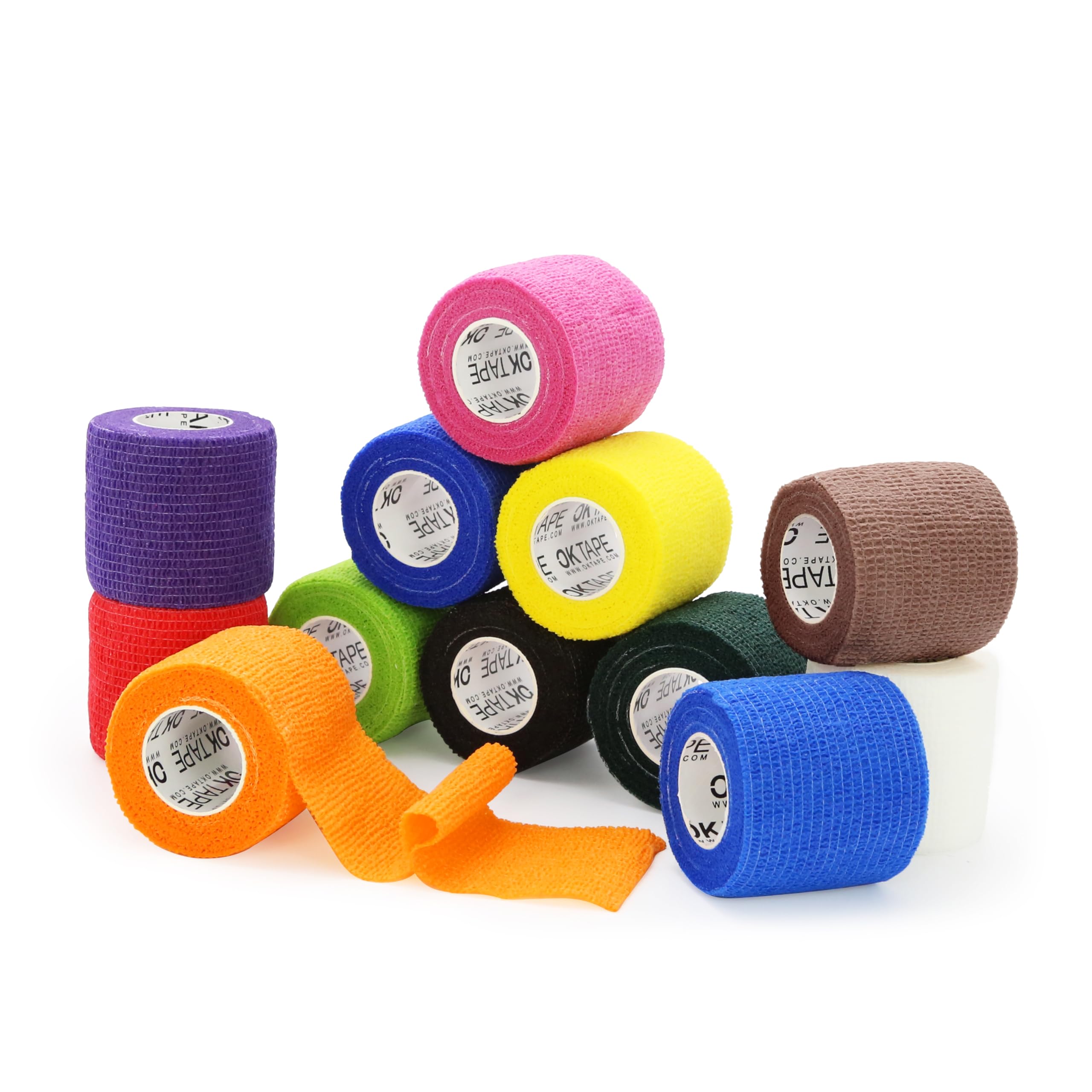OK TAPE Self Adherent Cohesive Bandages Wrap - 12Packs, 2" x 5 Yards, Non-Woven Self Adhesive Bandage Wrap for Thumb, Finger, Wrist, Ankle, Vet Wrap Bandages Tape (Mixed Colors)