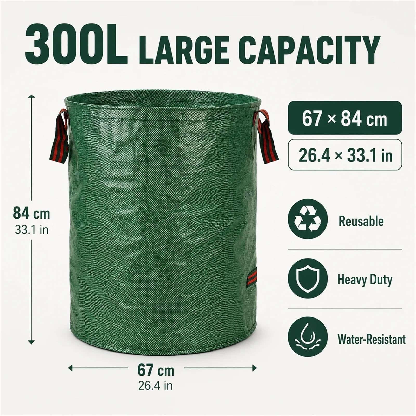 Sacchi Giardinaggio Sacco for rifiuti da giardino pieghevole 300 litri | Con Manici 67x84cm