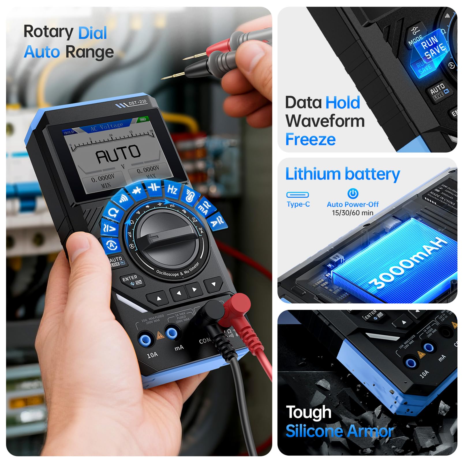 Osciloscopio Portatil DST-210 Multimetro Digital Profesional Generador de Señales 3 en 1 Multimetro Tester 19,999 Cuentas Comprueba Voltaje CA/CC, Corriente, Capacitancia, Resistencia y Diodos