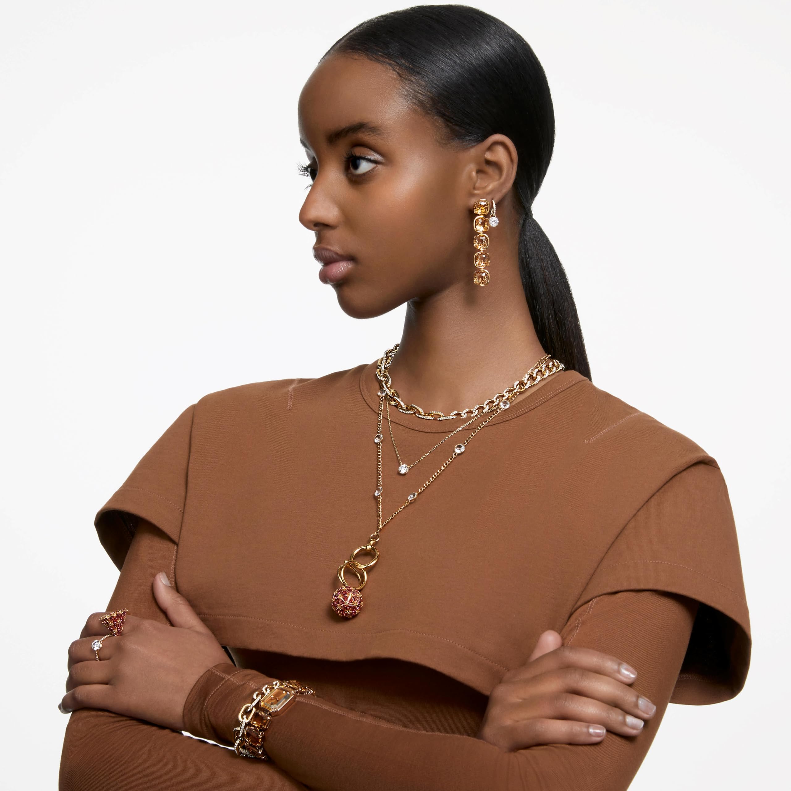 Swarovski Stilla Drop-Ohrhänger, Rundschliff, Weiß, Goldlegierungsschicht