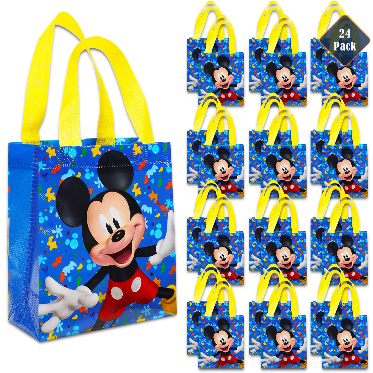 Disney Mickey Mouse Party Favor Bags Set – 24 Pack Mickey Mouse Party Goodie Bags for Kids Bulk Reusable Totes (Mickey Mouse Birthday Party Supplies)