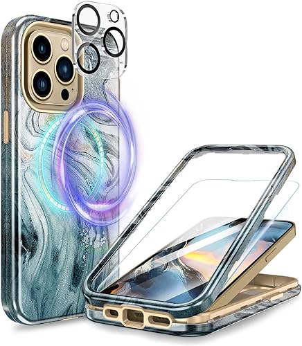 Lamcase Funda magnética para iPhone 13 Pro de 6.1 pulgadas compatible con MagSafe con 2 protectores de pantalla de vidrio templado + 2 protectores