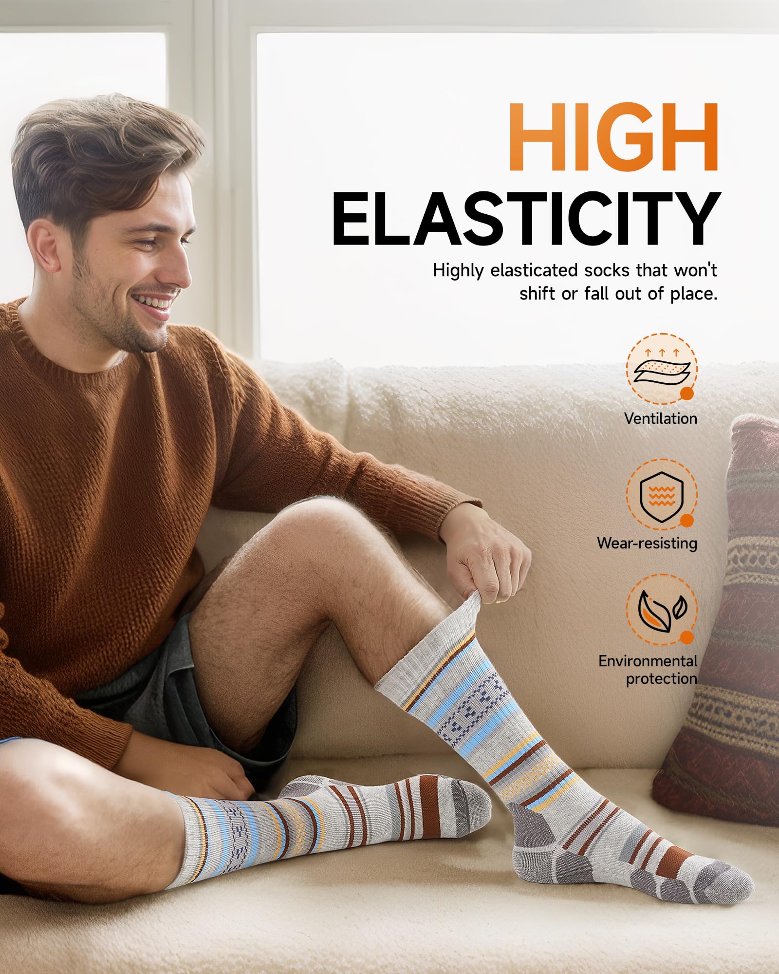 TANSTC Calze Termiche Uomo e Donna in Lana Merino, Calzini Invernali Classici, Traspiranti, Antiscivolo, 35-38 39-42 43-46 47-50, 3 Paia