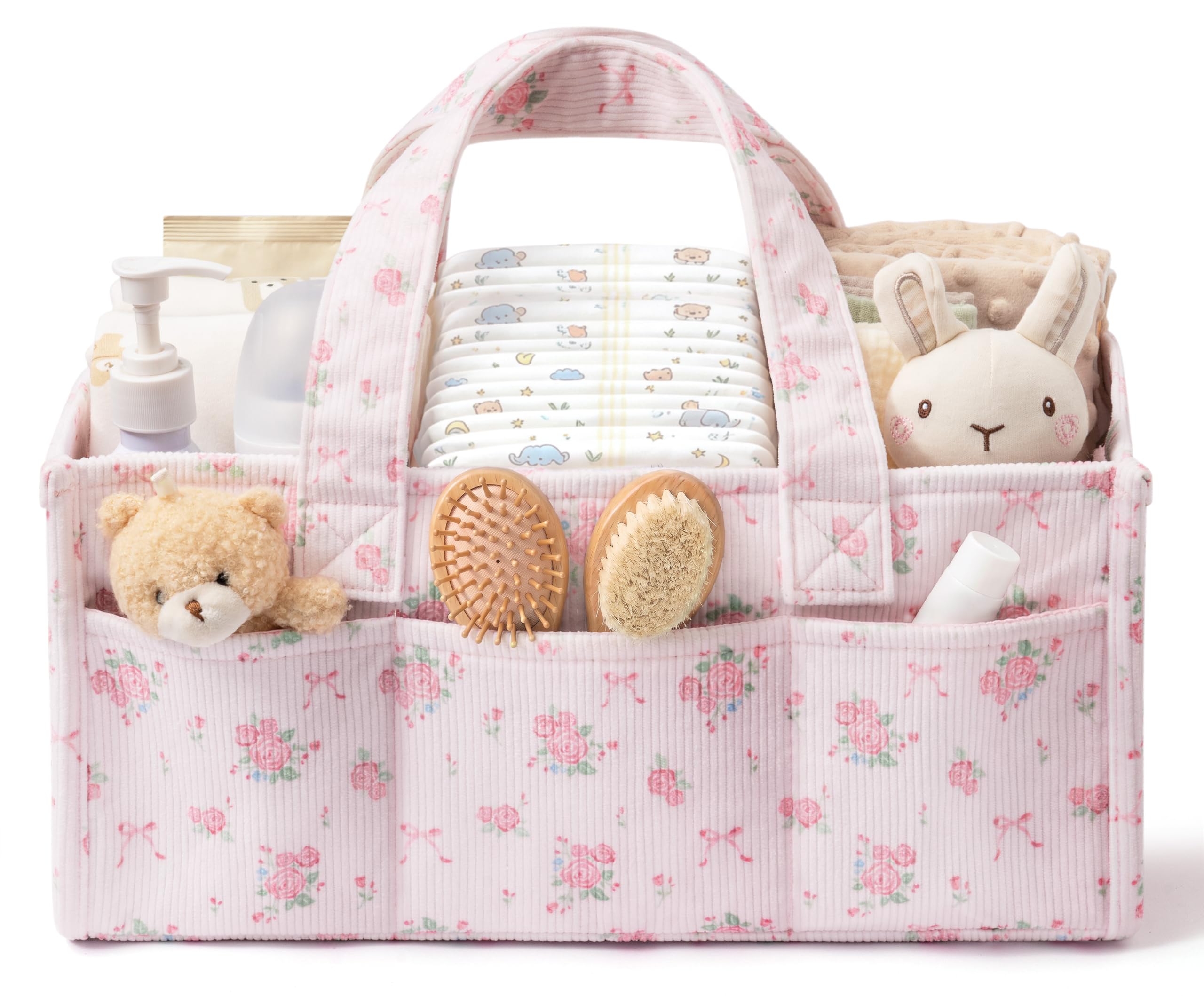 Corduroy Baby Diaper Caddy Organizer with Handles, Nursery Storage Basket