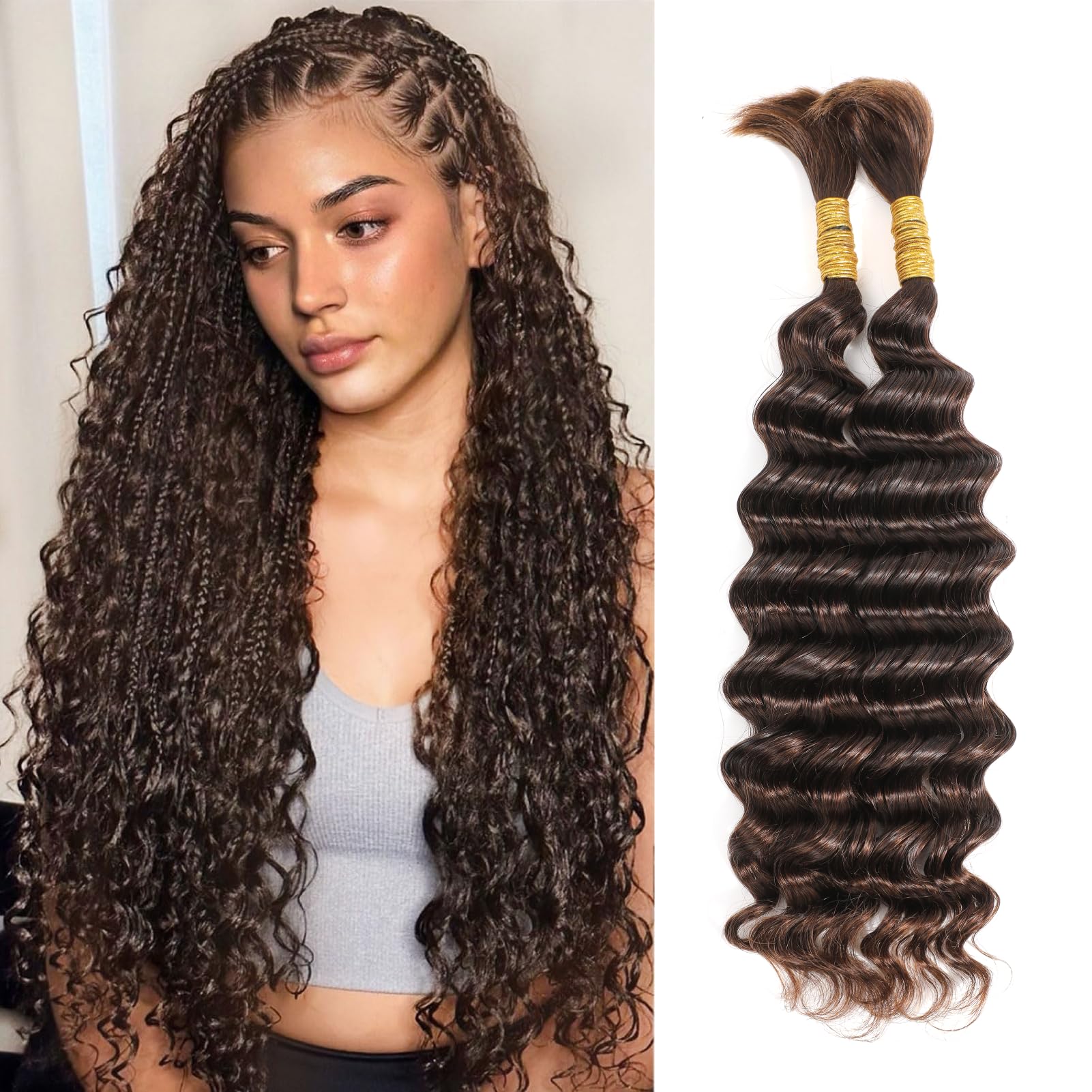 Human Hair for Braiding Deep Wave Human Braiding Hair for Boho Braids No Weft Human Hair Bundles for Braiding Brazilian Virgin 20 Inch(100g