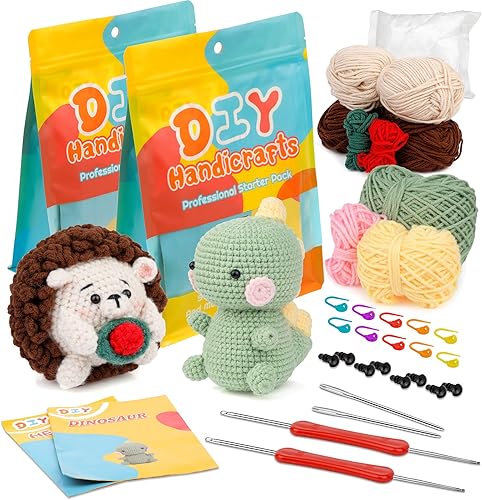 DUKOIPP Kit de ganchillo para principiantes kit de ganchillo con hilo fibra de poliéster ganchos de ganchillo video de instrucciones paso a paso kit
