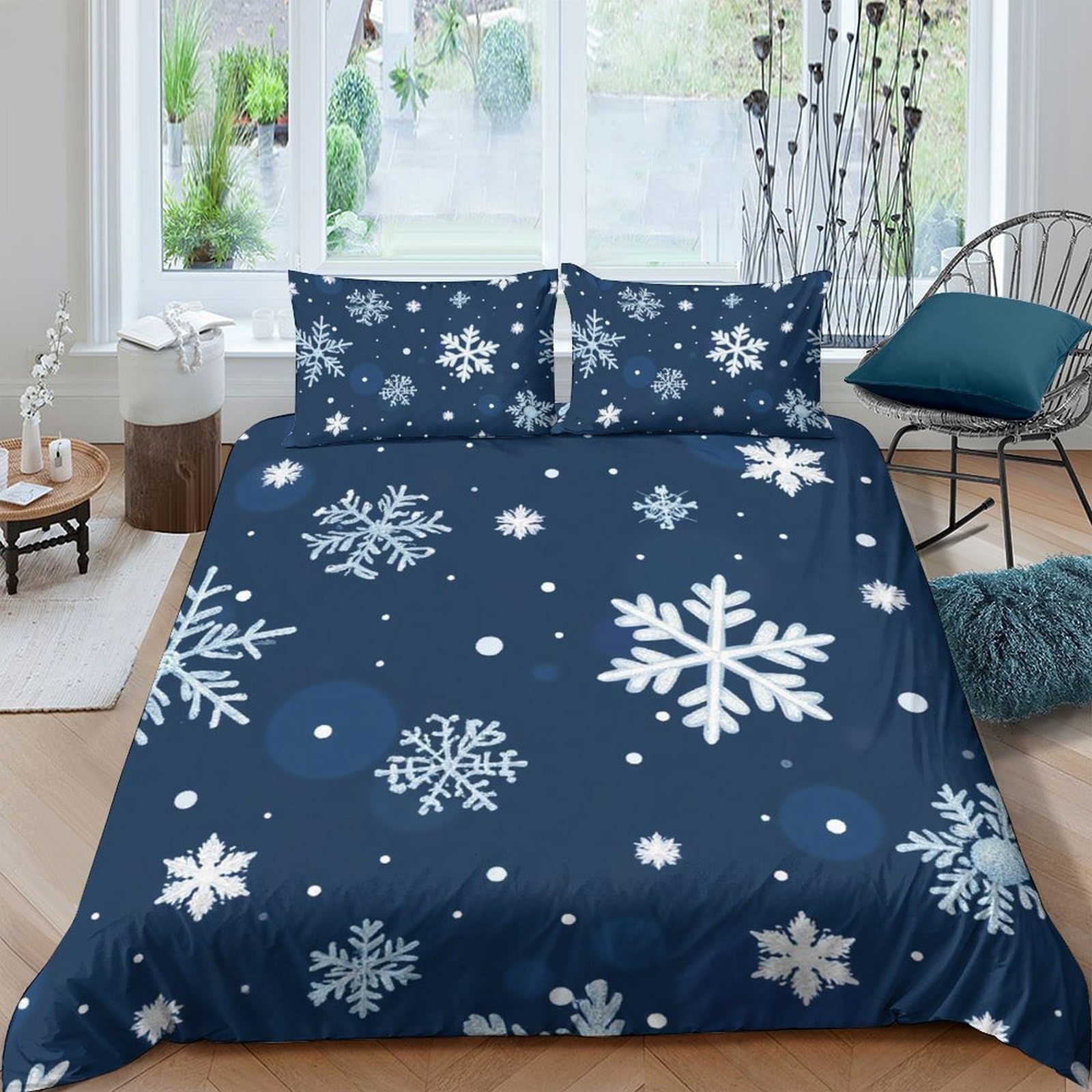 Ctjqhvkz Style-5 3D Printed Snowflake Pattern Fitted Sheet Microfiber Soft Blue Winter Decor Mattress Cover For Bedroom Guest Room Single（135X200cm）