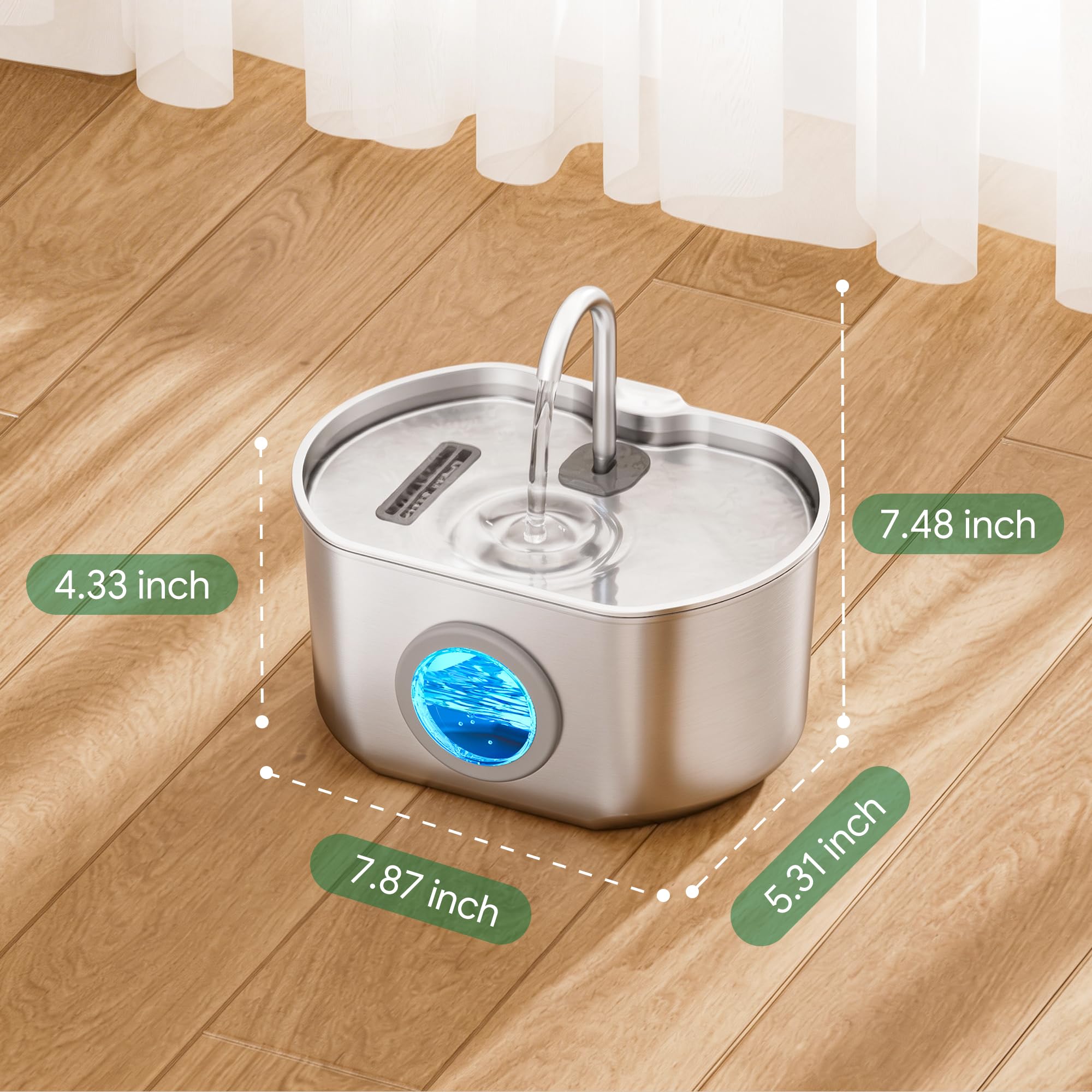 Cat Water Fountain Stainless Steel: 74oz/2.2L Cat Fountain for Drinking- Pet Water Fountain Inside - Automatic Dog Watering Dispenser Bowl - Pet Feeding & Watering Supplies - Water Level Window - image 8