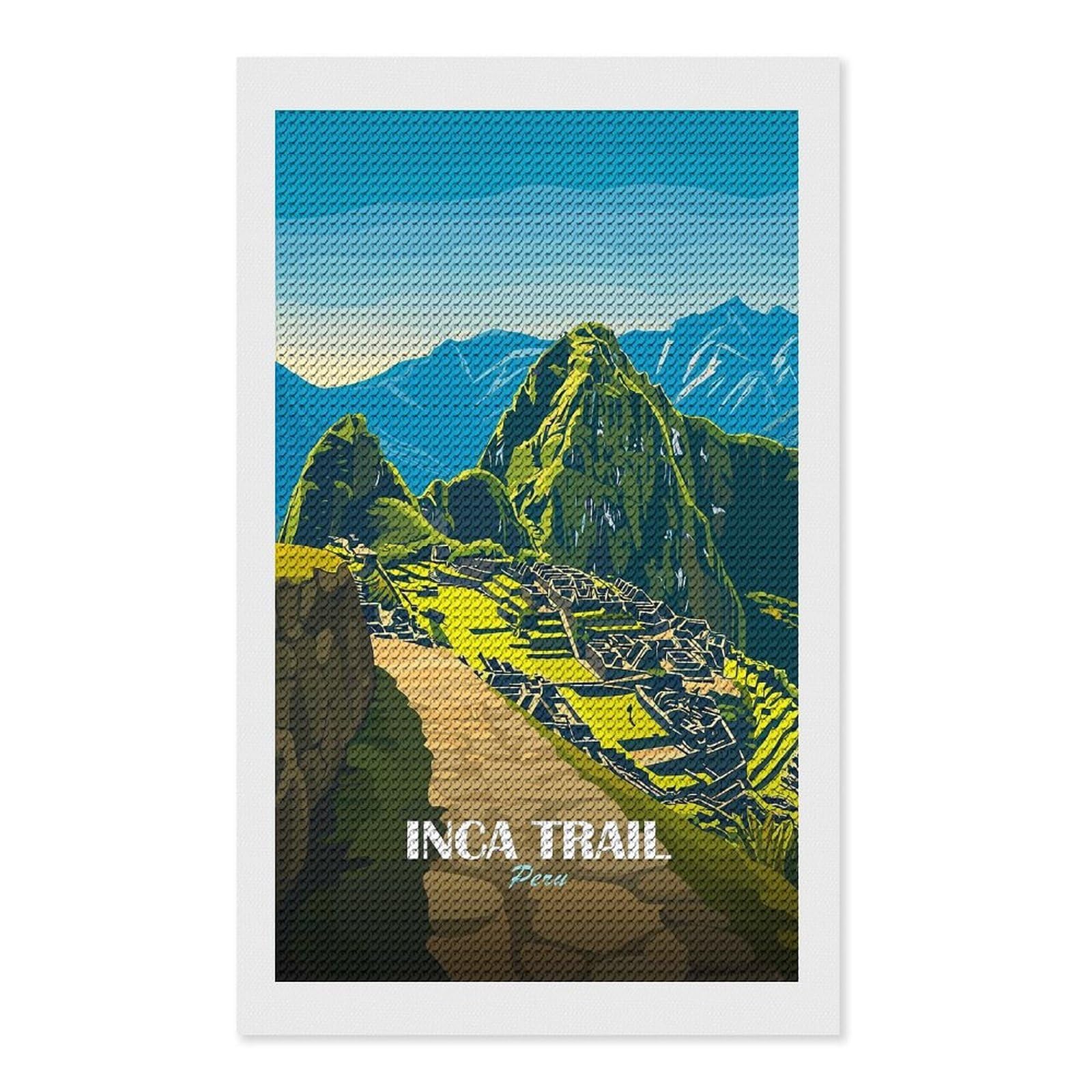 Junmoney Inca Trail Peru Travel Diamond Art Canvas 12"x20", for Adults, Pleasing Wall Art Project, Modern Decor, Gift Idea, Nice Detail and Sparkle