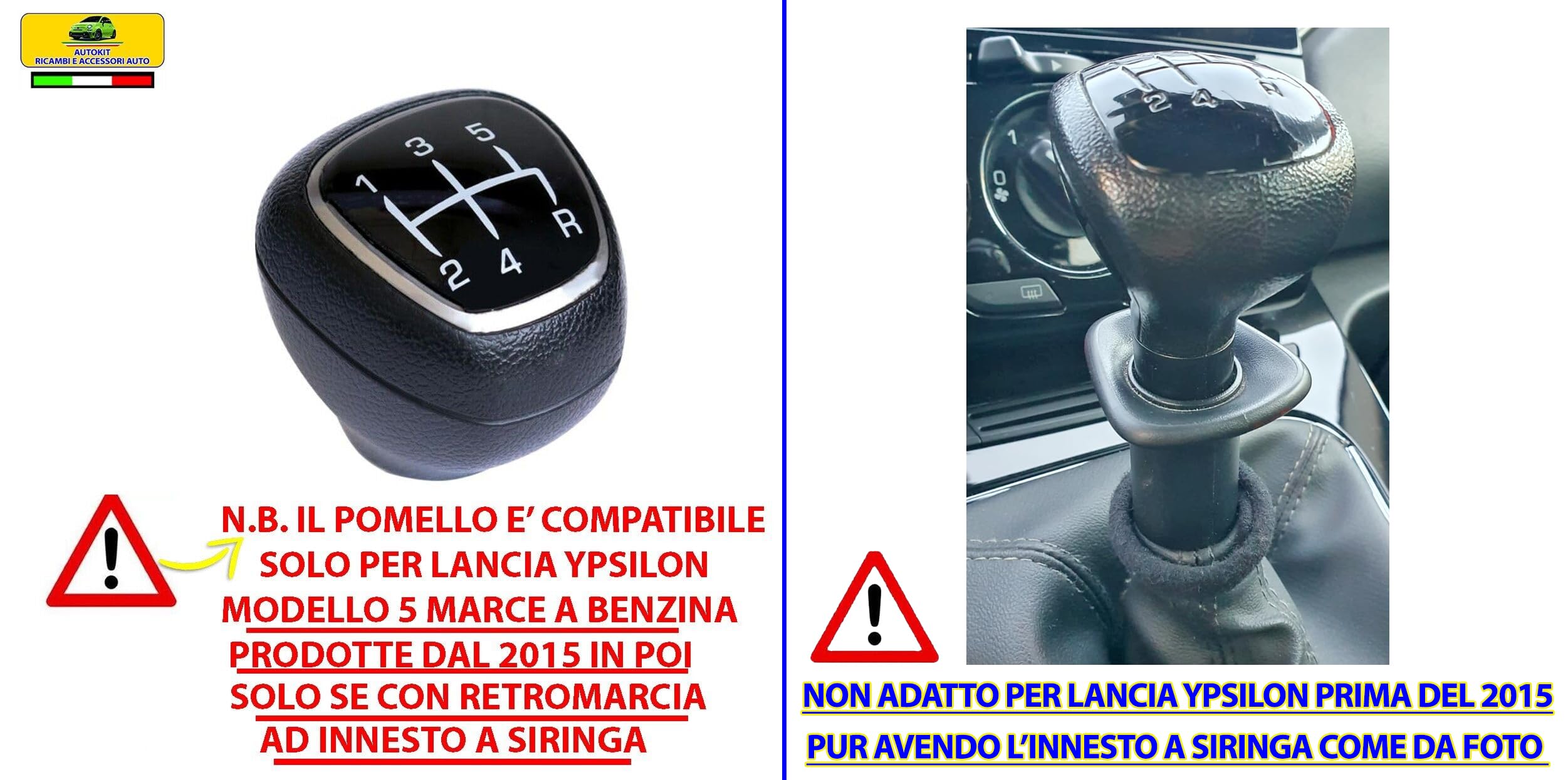Generico Pomello + Cuffia completa di Ghiera KIT Leva cambio Specifico (NON ORIGINALE) COMPATIBILE con YPSILON Y III prodotte dal 2015 in poi - 6930522-6930523