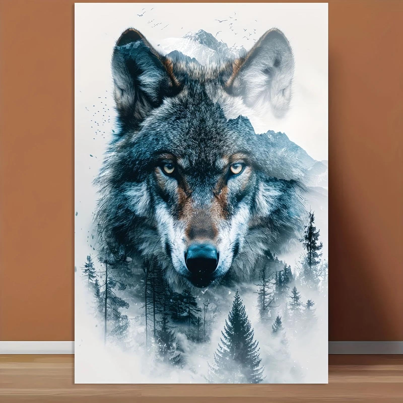 Baibexing Abstract Wolf Portrait Forest Landscape Canvas Painting Wall Art Poster Print For Living Room Home Decor 50X70Cm Unframed
