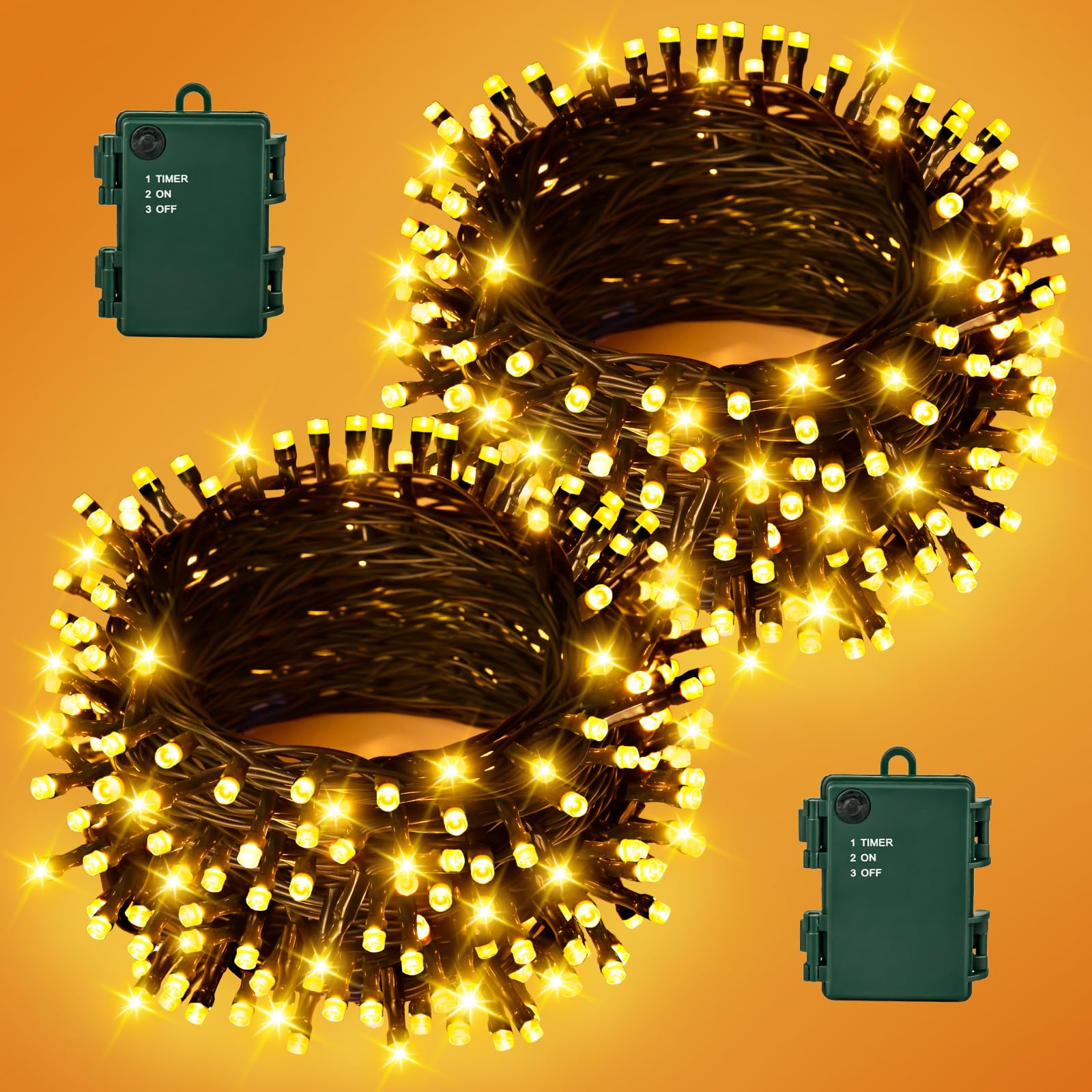 Gcstnn Lichterkette Batterie Außen, 2 Stück Insgesamt 10M 100LED Warmweiß Weihnachten Lichterkette mit Timer IP65 Wasserdicht Lichterketten für Weihnachtsbaum Schlafzimmer Garten Innen Dekorationen