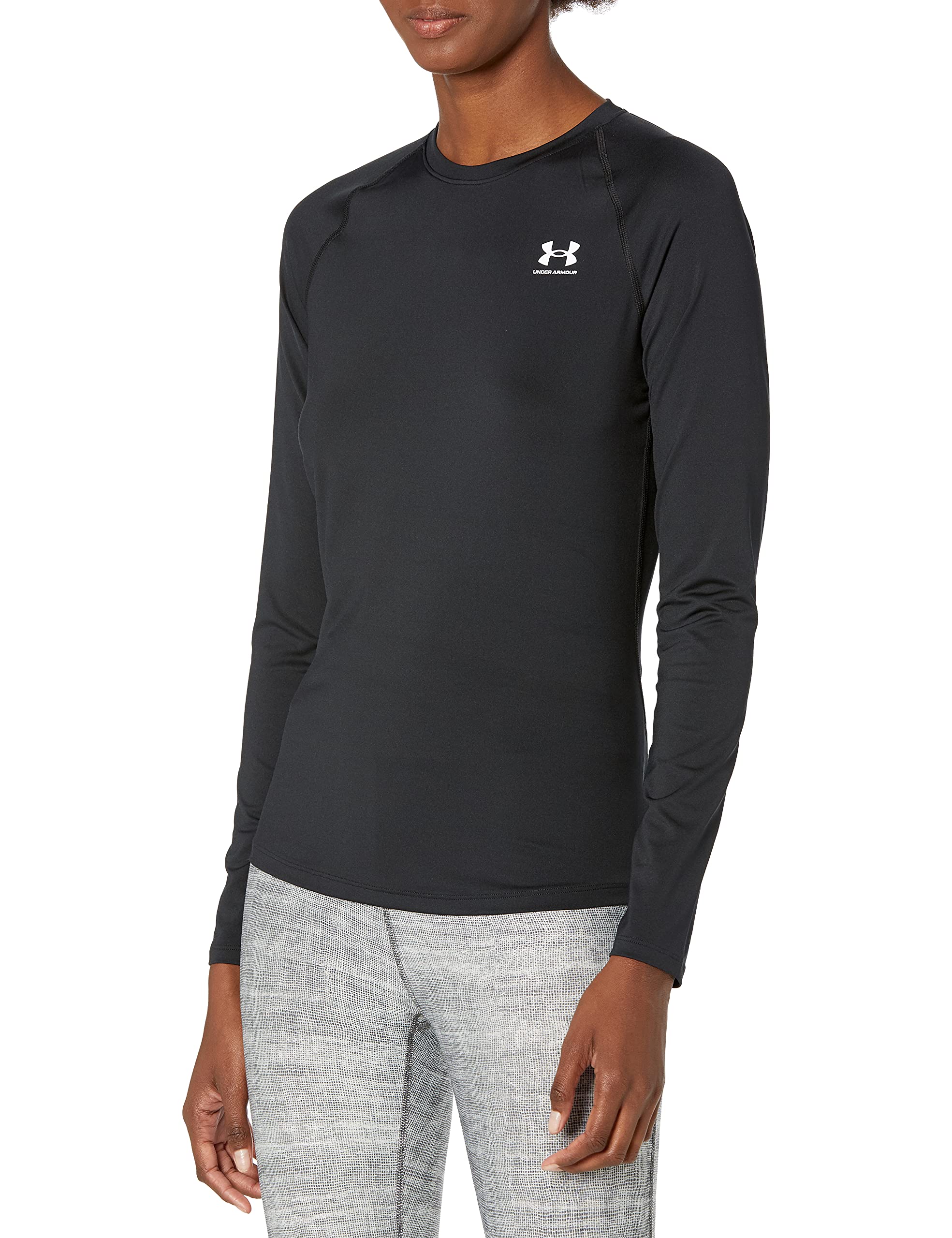 Under Armour Women's HeatGear Compression Long Sleeve Shirt Sweatshirt, Black (001)/White, M