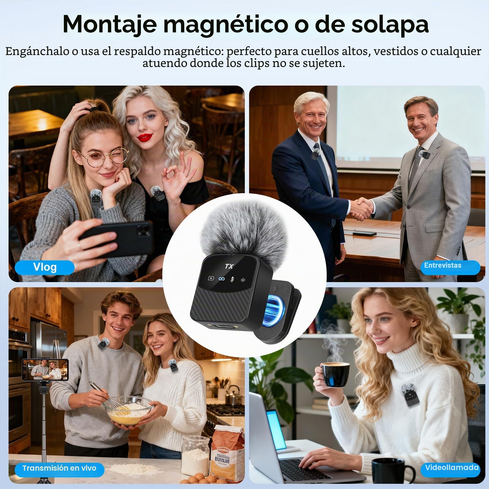 Mini micrófono Lavalier para iPhone/iPad/Android, mini micrófono Plug Play, reducción de ruido profesional, duración de 25 horas, micrófono inalámbrico Lavalier para vídeos, Vlog, YouTube, TikTok