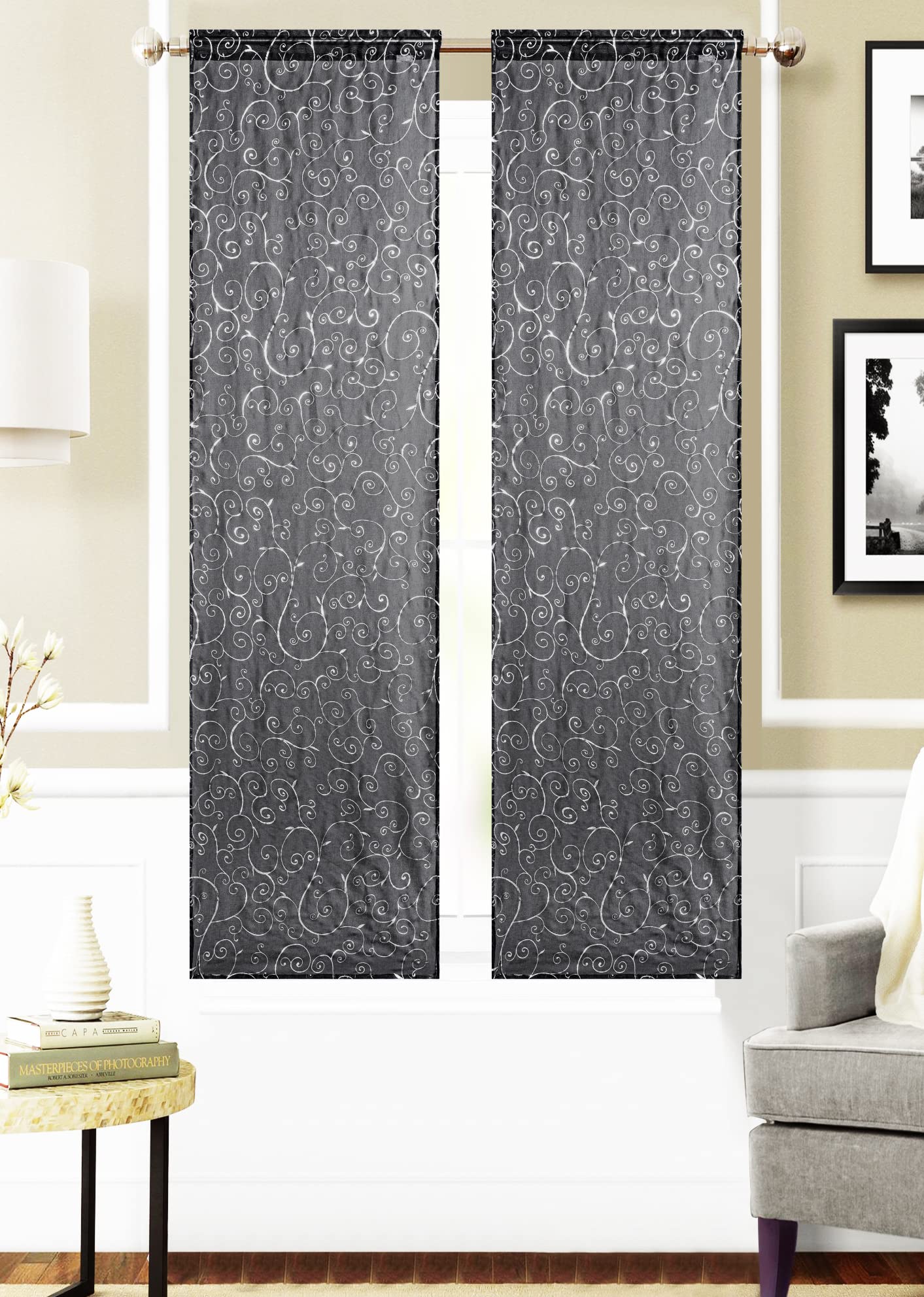 Coppia Di Tendine A Vetro Effetto Lino - Misura 60x240cm, Bianco Grigio, Per Cucina, Bagno, Soggiorno - Foto 6