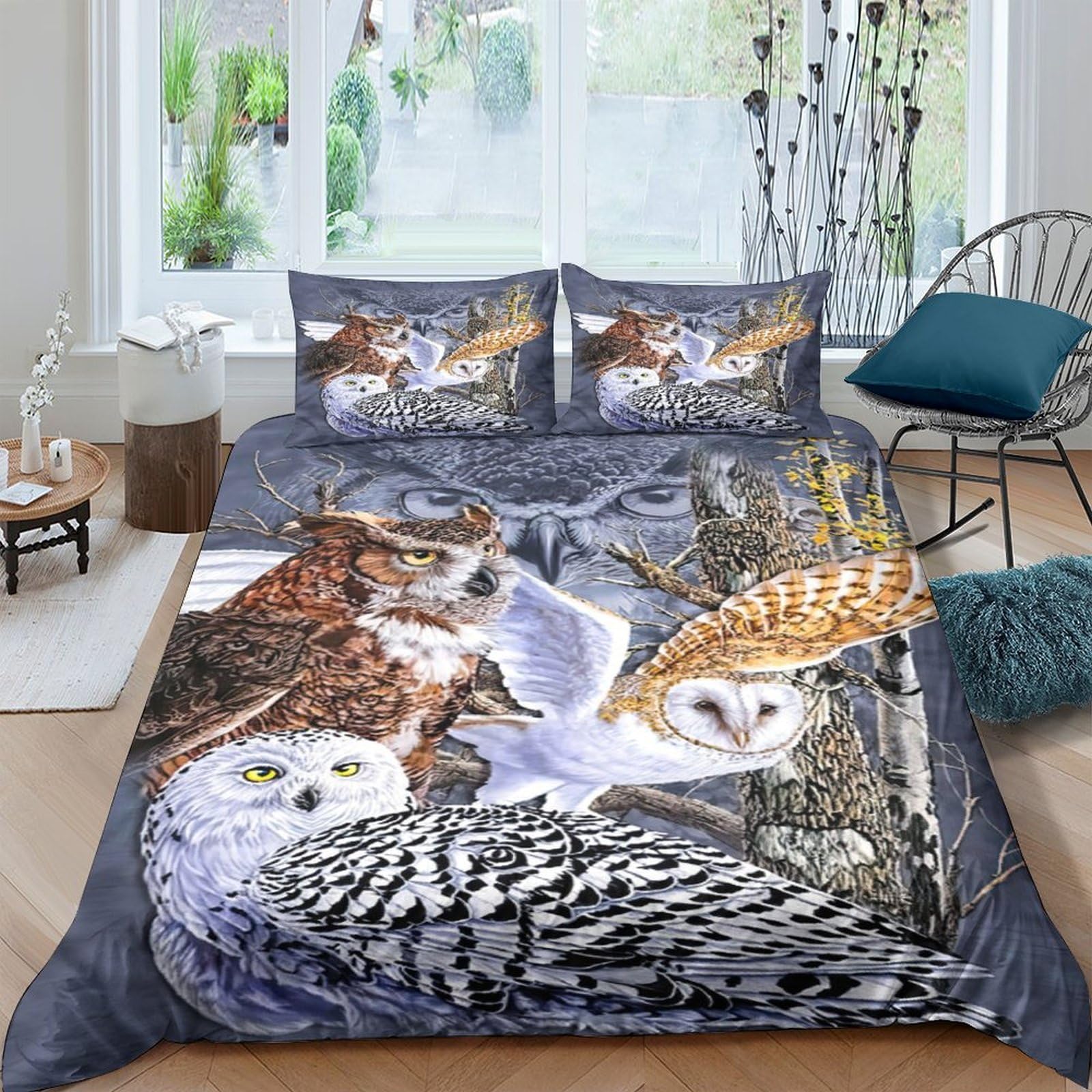 Ctjqhvkz Style-6 3D Printed Owl Forest Fitted Sheet Microfiber Soft Matted Woodland Birds Mattress Cover For Bedroom Guest Room Decor Single（135X200cm）