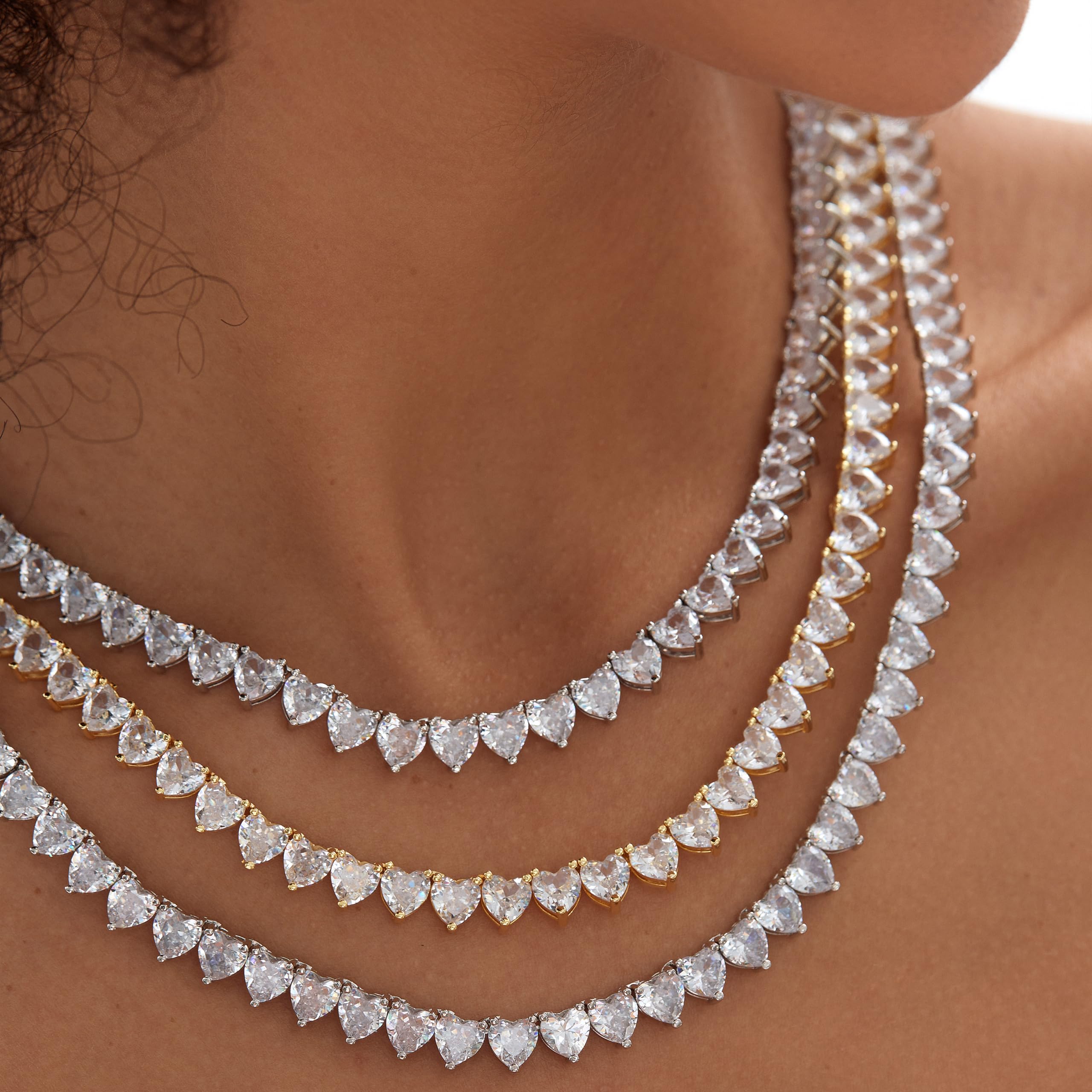 Michooyel Tennis-Halskette mit Zirkonia-Herz für Damen, Tenniskette mit CZ-Damenhalskette, 16, 18, 20 Zoll, Modeschmuck