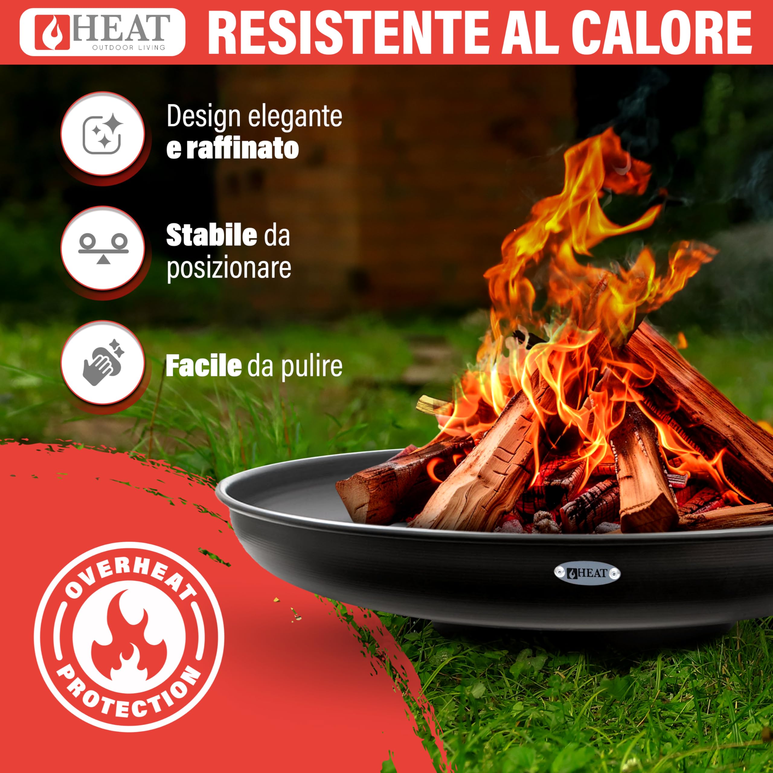 Ciotola Per Fuoco Diametro 90 cm Nero - Ciotola Per Barbecue Da Giardino - Fossa Per Fuoco All'aperto E Barile Per Fuoco - Riscaldatore In Acciaio Per Patio - 90x90x19cm