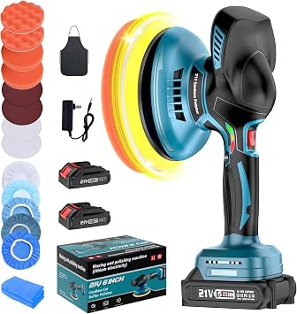 Cordless Car Buffer Polisher, 6 Inch Dual Action Polisher Kit With 2Pcs 21V 4.0Ah Rechargeable Battery, 6 Variable Speed 5500RPM Car Buffer Polisher For Car Detailing, Polishing, Waxin