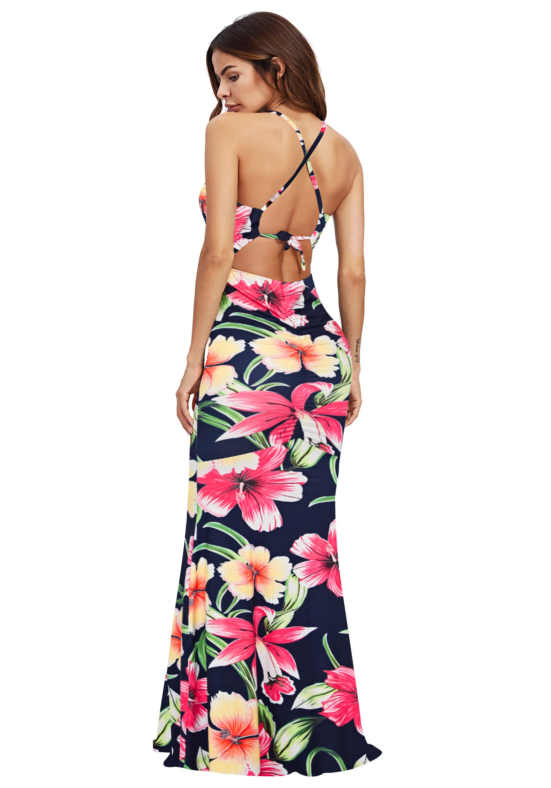 SheIn Women's Sexy Striped Bodycon Maxi Dress Strappy Backless Summer Evening Party Dresses