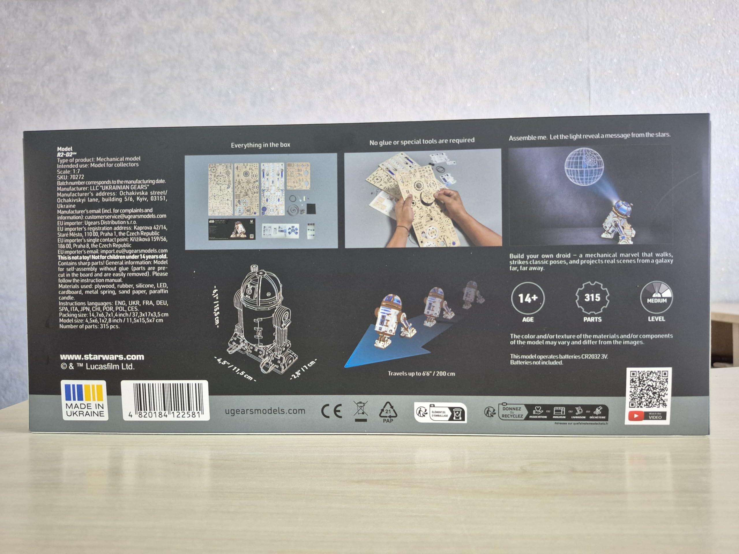 UGEARS Star Wars ™ R2-D2 ™ - Puzzle 3D, maquetas para Construir Adultos, Kit Manualidades Adultos, maquetas para Montar, Puzzle Madera, modelismo, Figuras Star Wars, r2d2 La Guerra de Las Galaxias