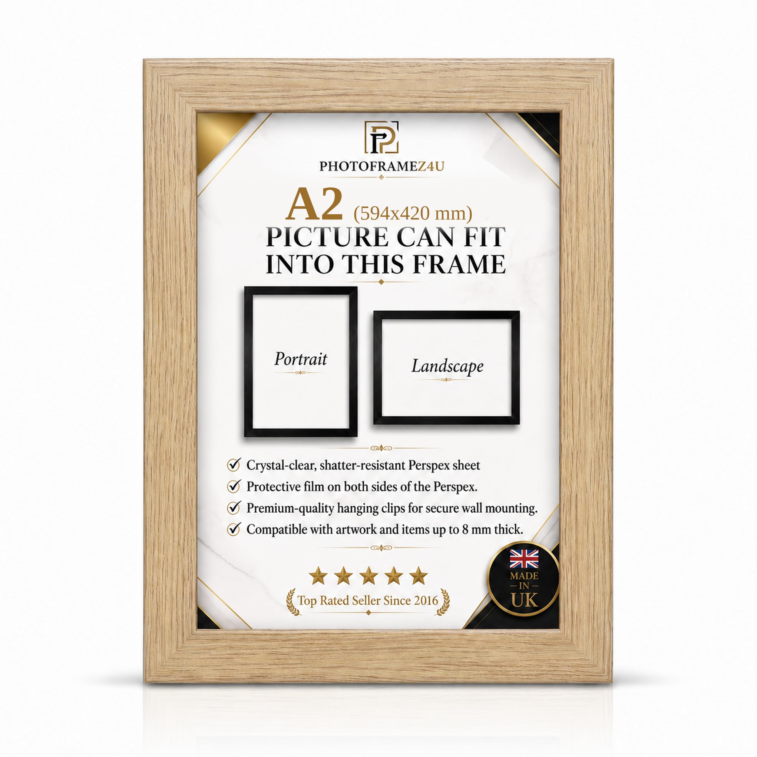 Ulisia Enterprise Oak Wall-Mountable Photo Frame Designed For A A2(594X420) Mm Picture.