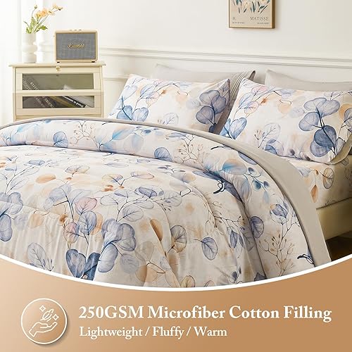 Miniatura 3 de YIYEA Juego de edredón tamaño King  Estampado floral  7 piezas de cama en una bolsa  Juegos de ropa de cama para todas las estaciones con edredón,