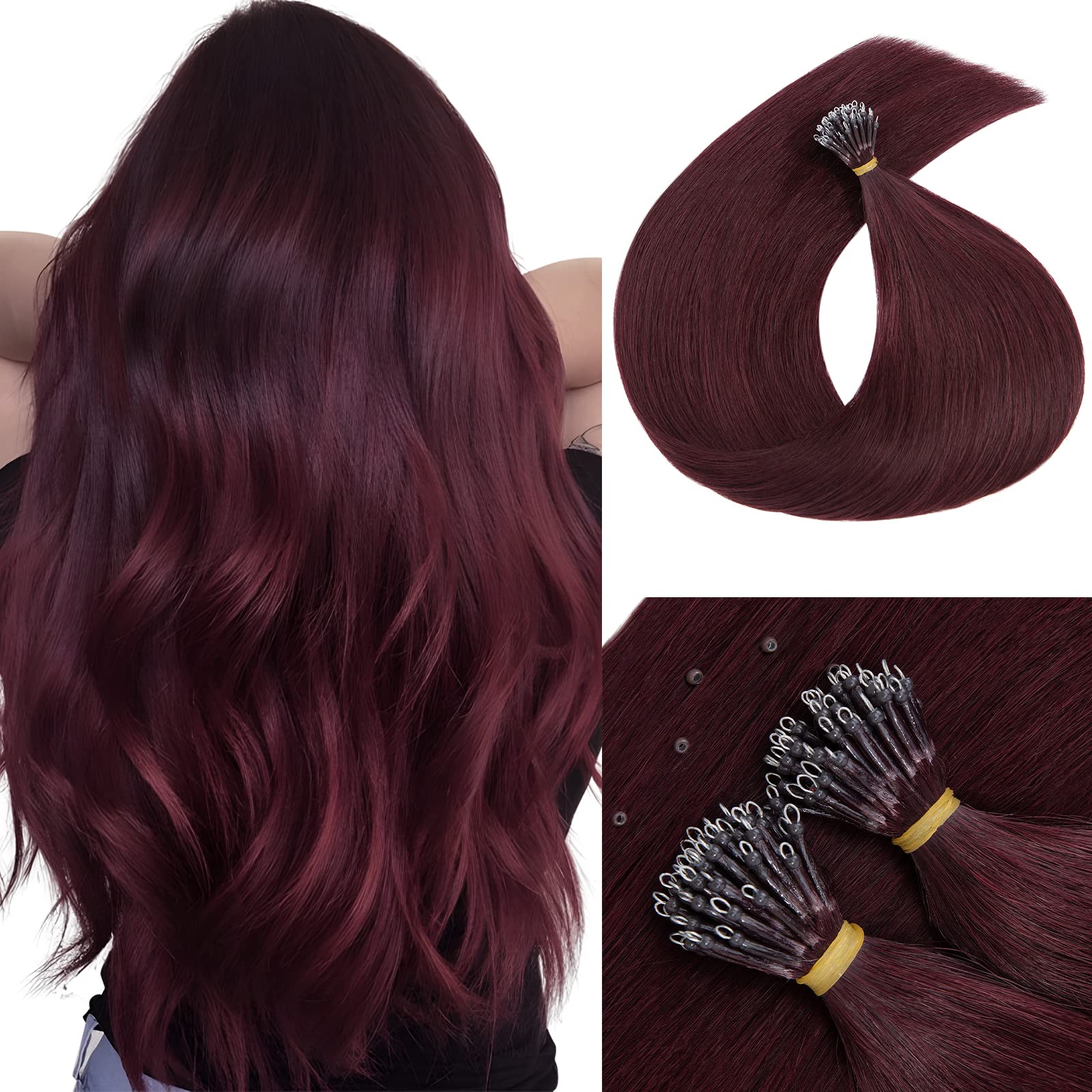 MY-LADY Nano Bead Hair Extensions Human Hair Invisible Nano Ring Hair Extensions Pre Bonded Cold Fushion Natural Nano Tips Extensions 50 Strands 50g