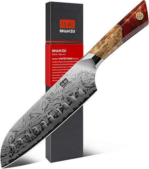 SHAN ZU Damast Santokumesser 18cm, Küchenmesser mit SG2-Pulverstahlkern