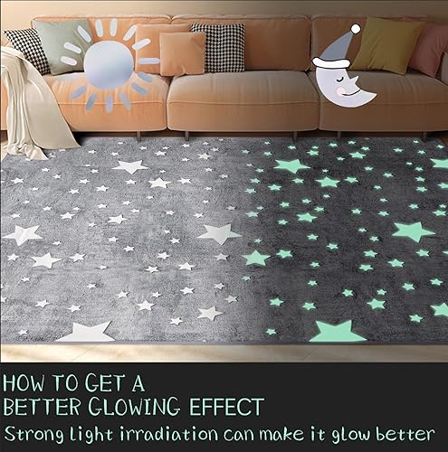 Miniatura 5 de Alfombra de área grande que brilla en la oscuridad, estrellas grandes para decoración de habitación de niños, divertida para habitación de bebé y