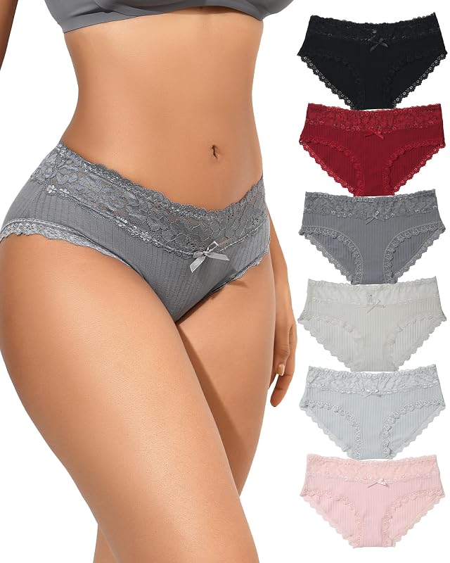 Aijolen Cotton Underwear for Women Breathable Lace Bikini Panties Ladies Hipster Underpants S-XL